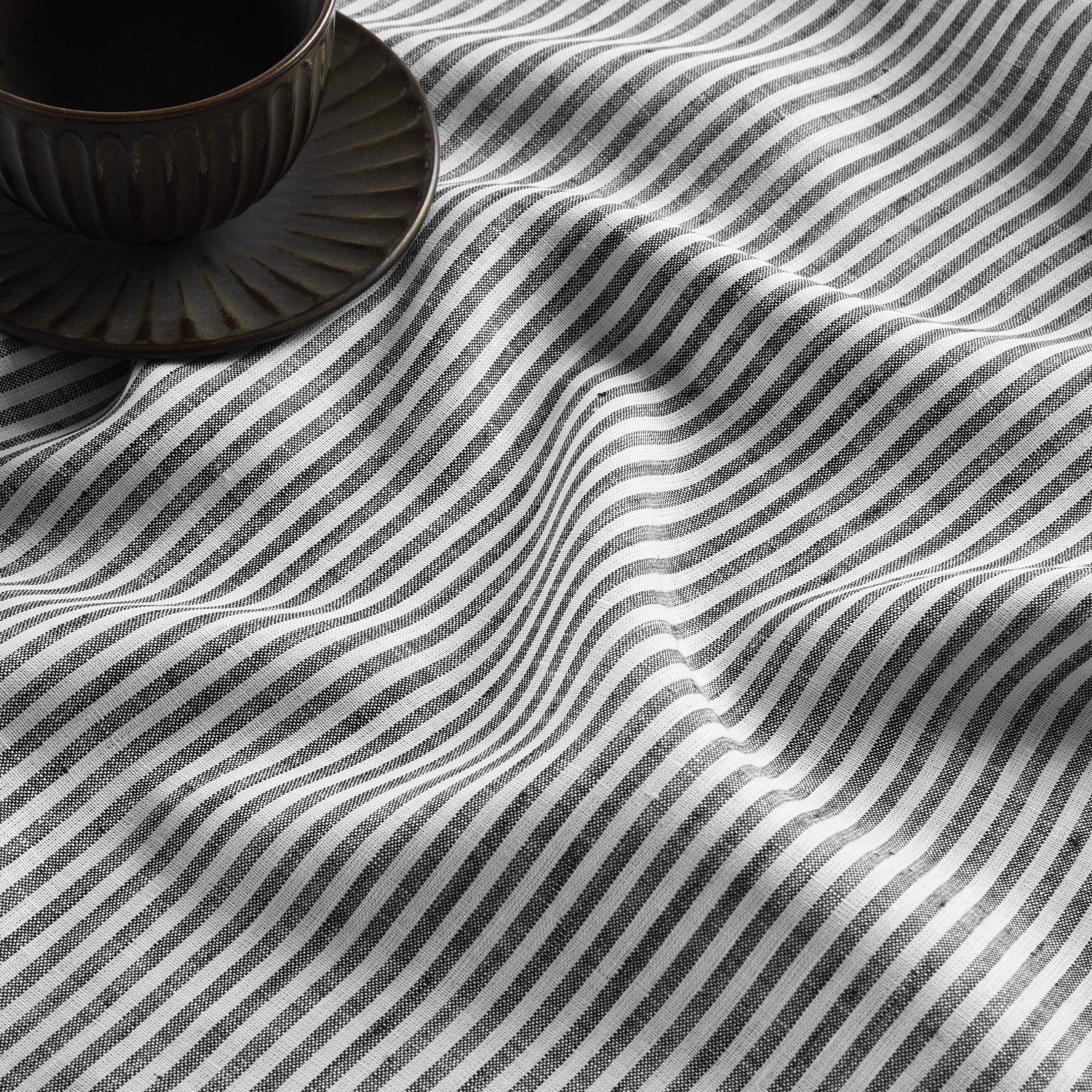 Solino Home Stripe Linen Tablecloth - 100% Pure Linen Black And White Table Throw 52 X 52 Inch For Spring, Easter - Handcrafted