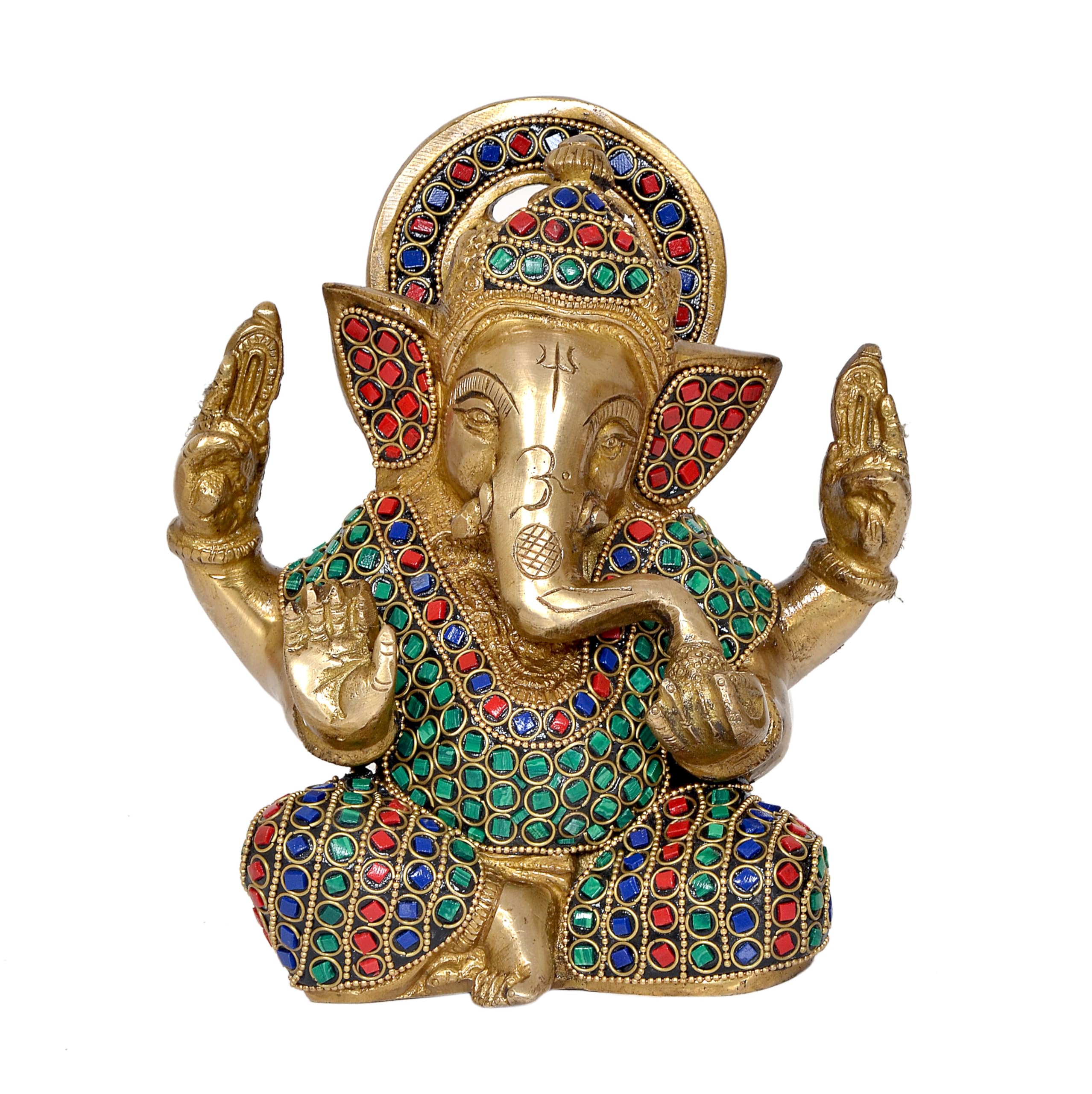 Dattatreya Brass Lord Ganesha Idol Ganesh Statue Decorative Sculpture For Home Decor Office Mandir Pooja Showpiece (Height 7 Inc