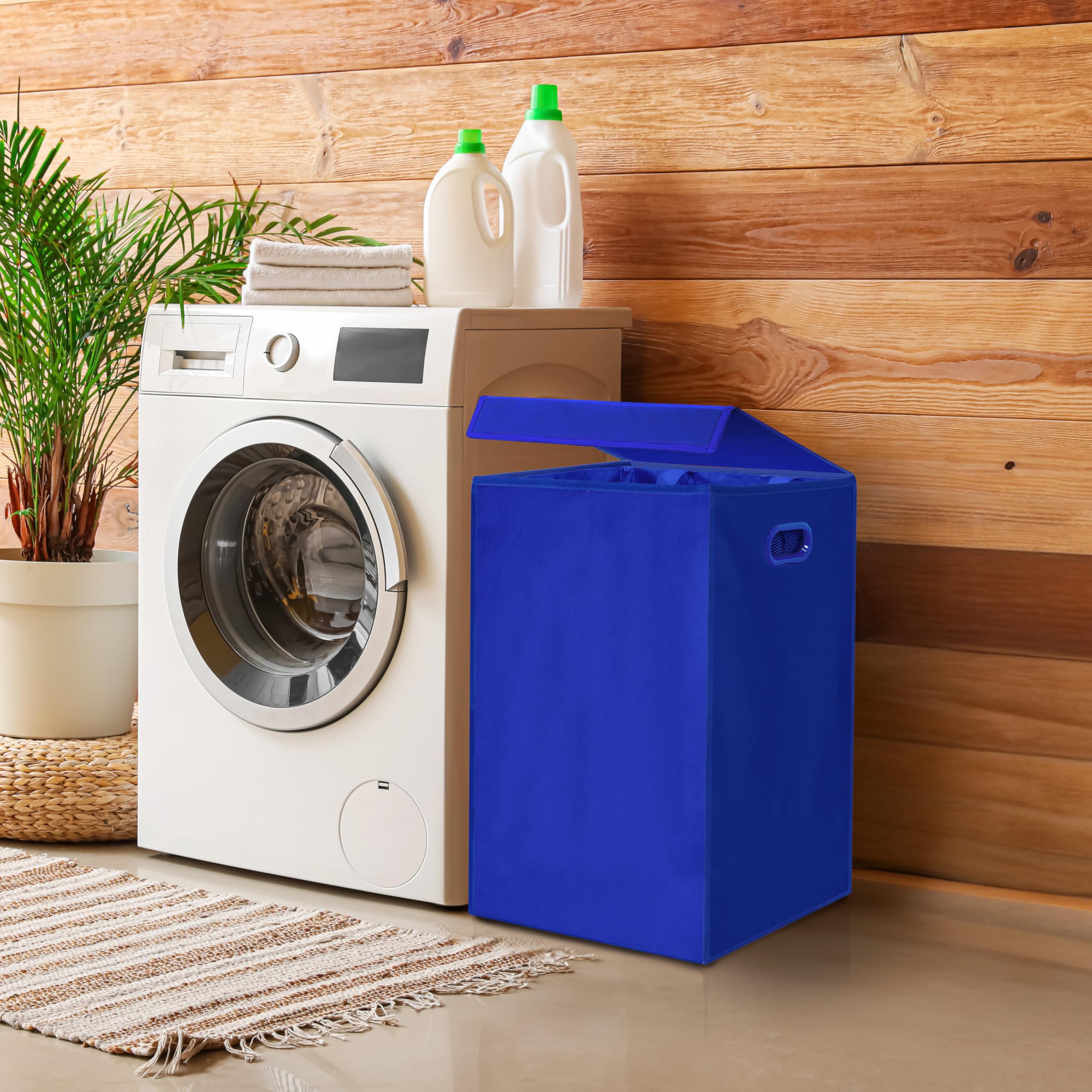Simple Houseware Foldable Laundry Hamper Basket With Lid, Dark Blue