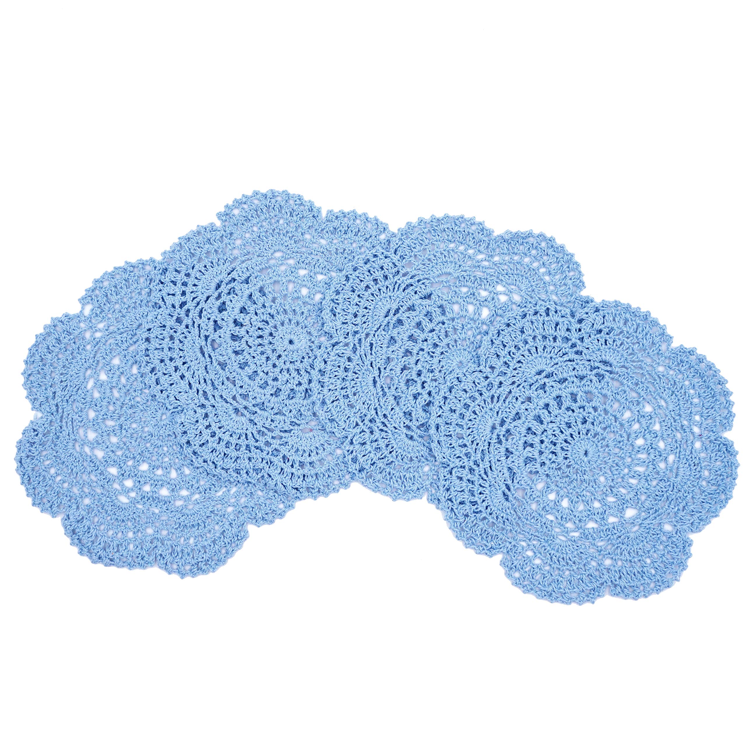 Phantomon 8 Inch Doilies Crochet Round Lace Doily Handmade Placemats 100% Cotton Crocheted Coasters, Pack Of 4 (Blue)