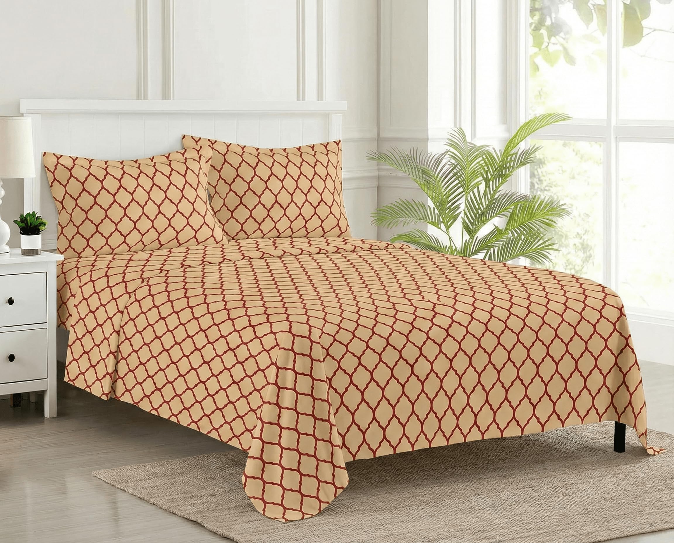 Trance Home Linen 210Tc Cotton Double Bedsheet With 2 Pillow Covers (Queen Size, Cream Grey Floral)