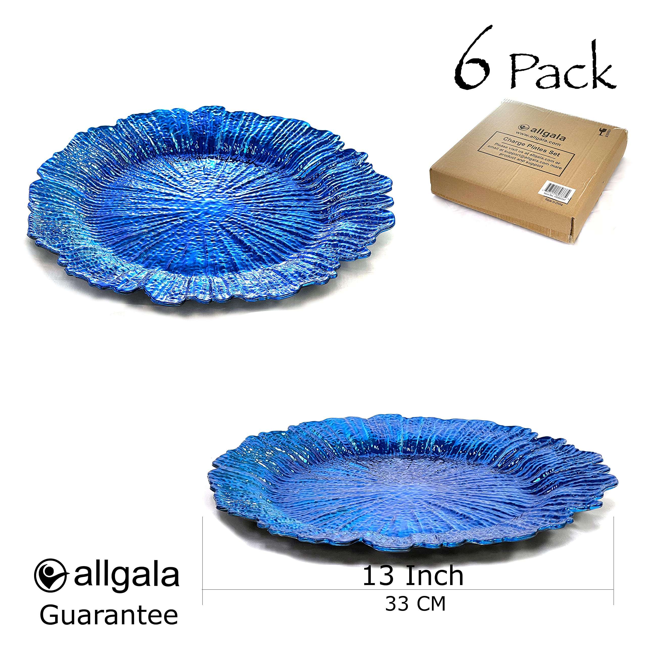 allgala 13-Inch 6-Pack Heavy Quality Round Plastic Charger Plates-Reef Royal Blue-HD80337