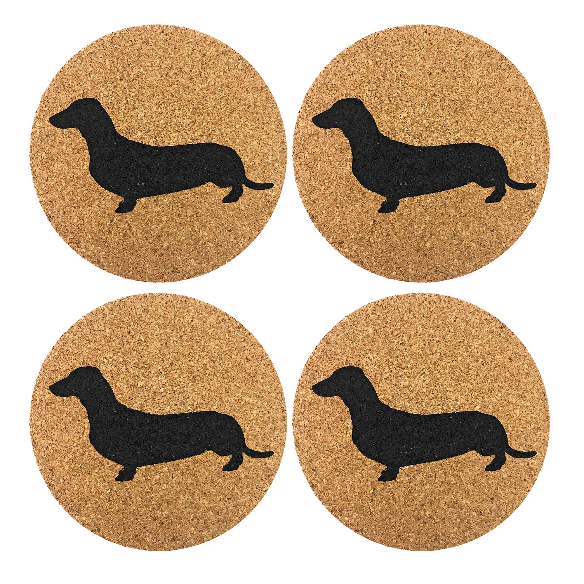 Dachshund Weiner Dog Gift Cork 4 Pack Drink Coasters Set - Basic Design Wiener Dog Decor - Perfect Decoration For Doxie Lovers