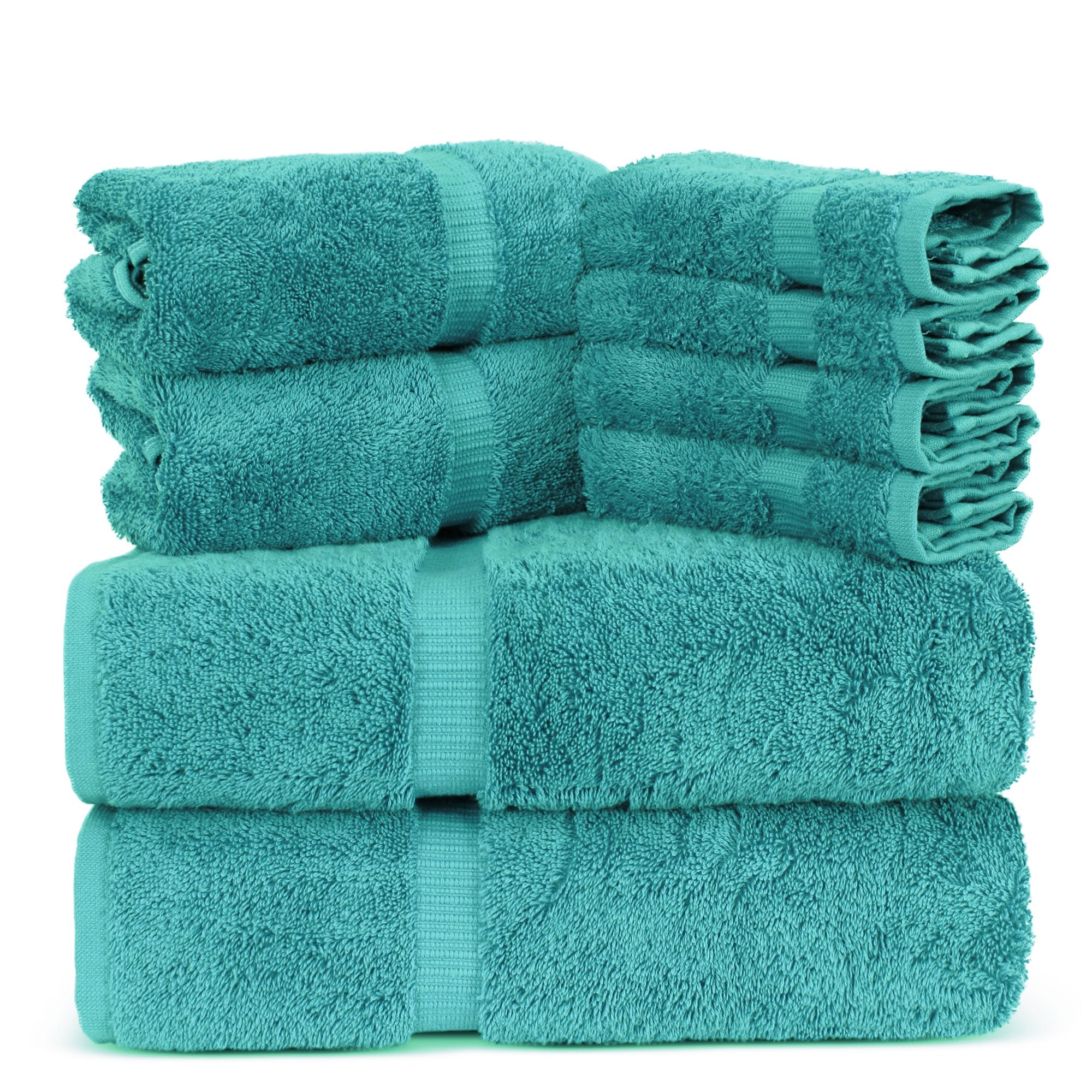 Towel Bazaar Premium Turkish Cotton Super Soft And Absorbent Towels (8-Piece Towel Set, Aqua Blue)