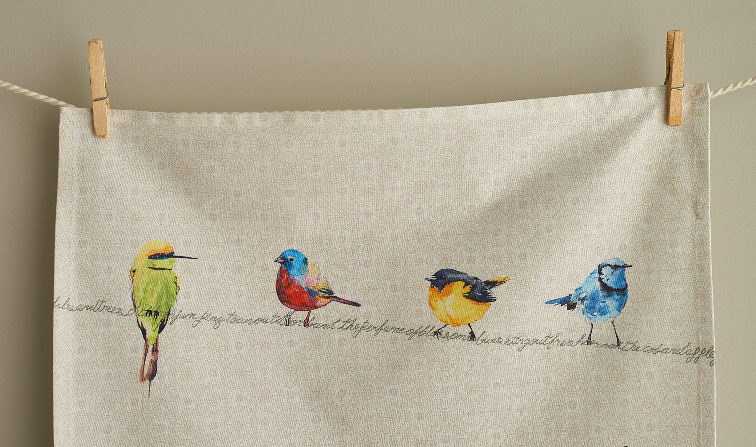 Maison D' Hermine Birdies On Wire 100% Cotton Set Of 2 Multi-Purpose Kitchen Soft Absorbent Dish Towels | Tea , Bar Towels (20 I