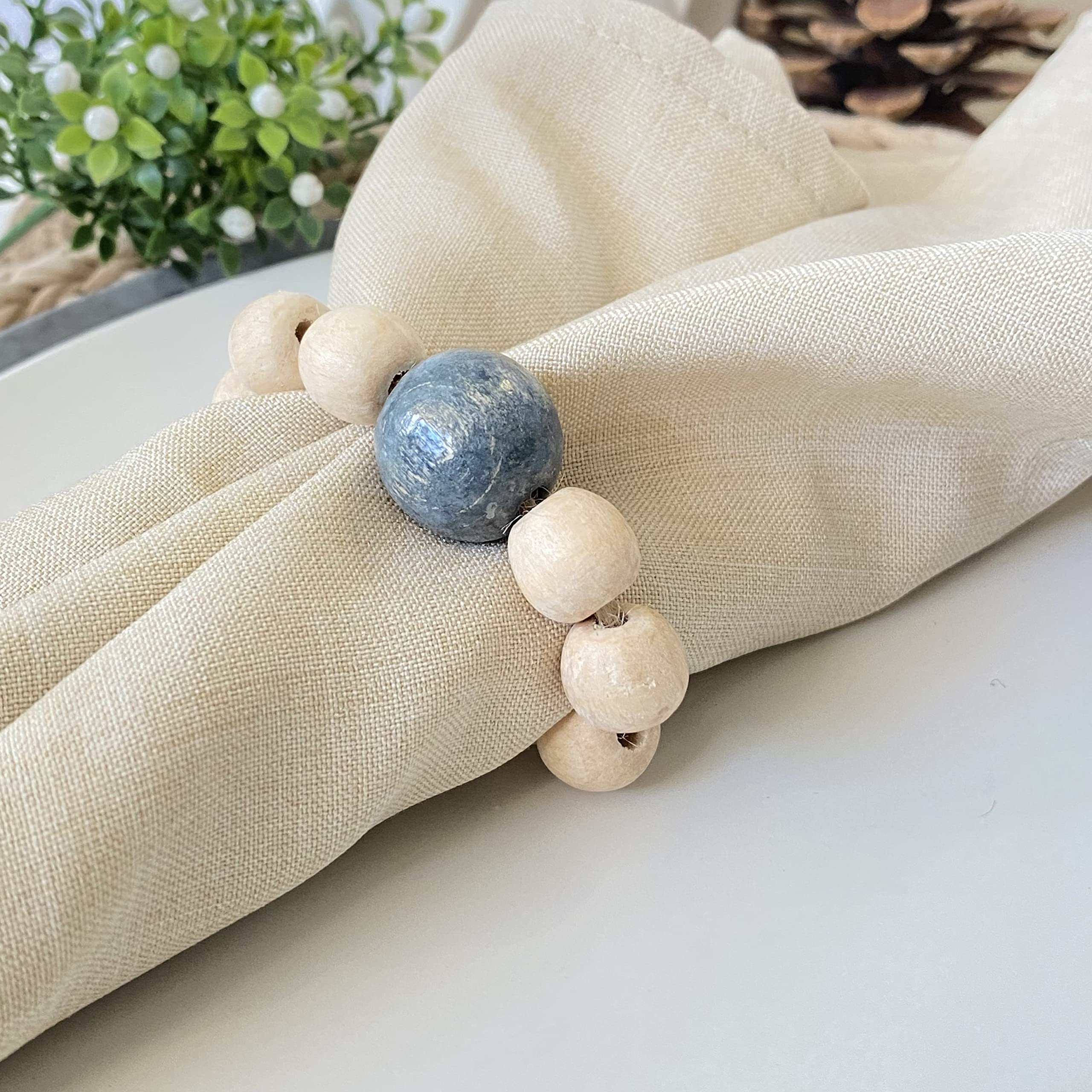 Napkin Rings Set Of 6 - Wooden Beads Napkin Rings | Rustic Wooden Napkin Ring Holder For Table Decoration | Handmade Lebejua Nap