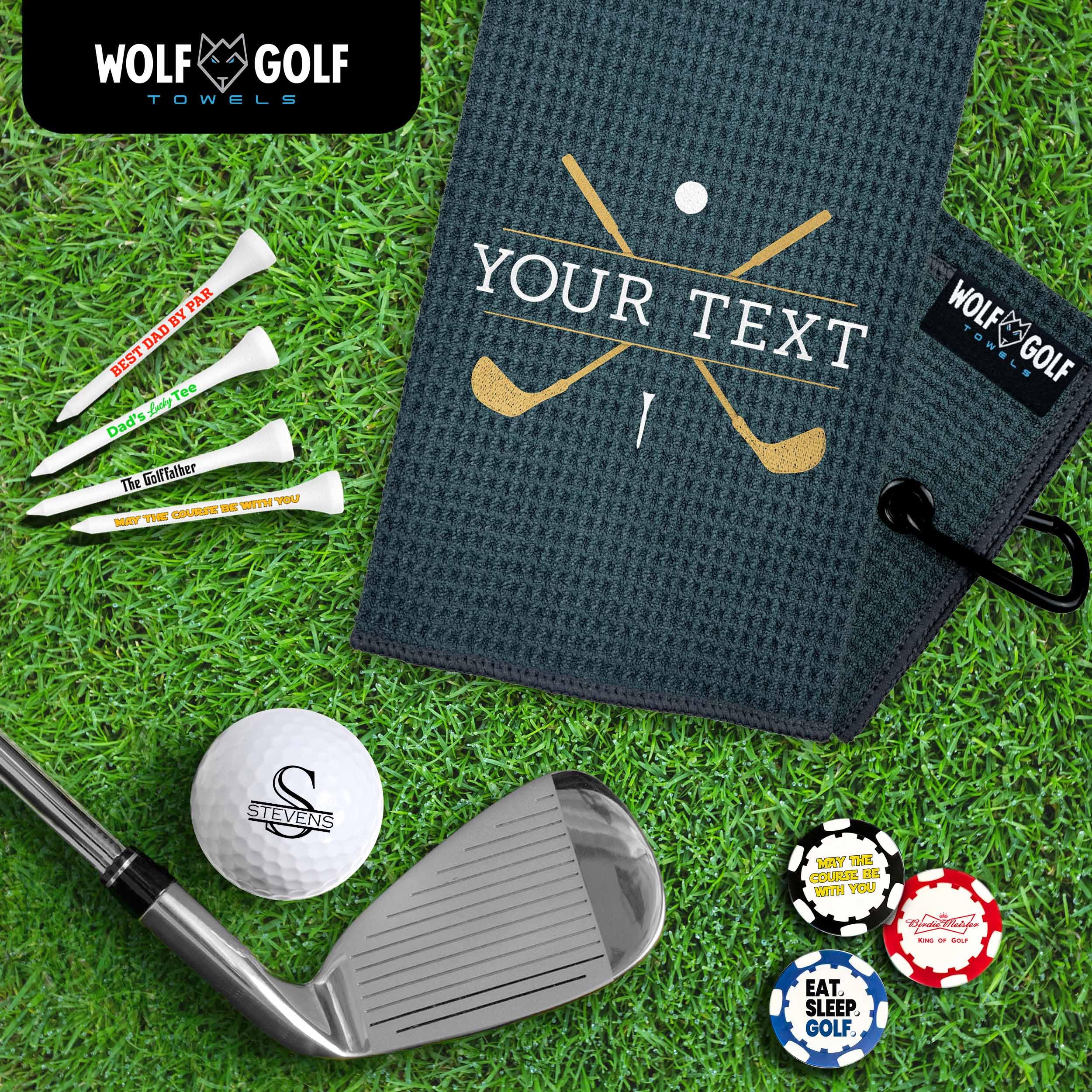 Wolf Golf Towels - Custom Golf Towel - Embroidered Golf Towels for Golf Bags with Clip - Personalized Golf Towel for Golf Bags for Men - Golf Gifts for Men