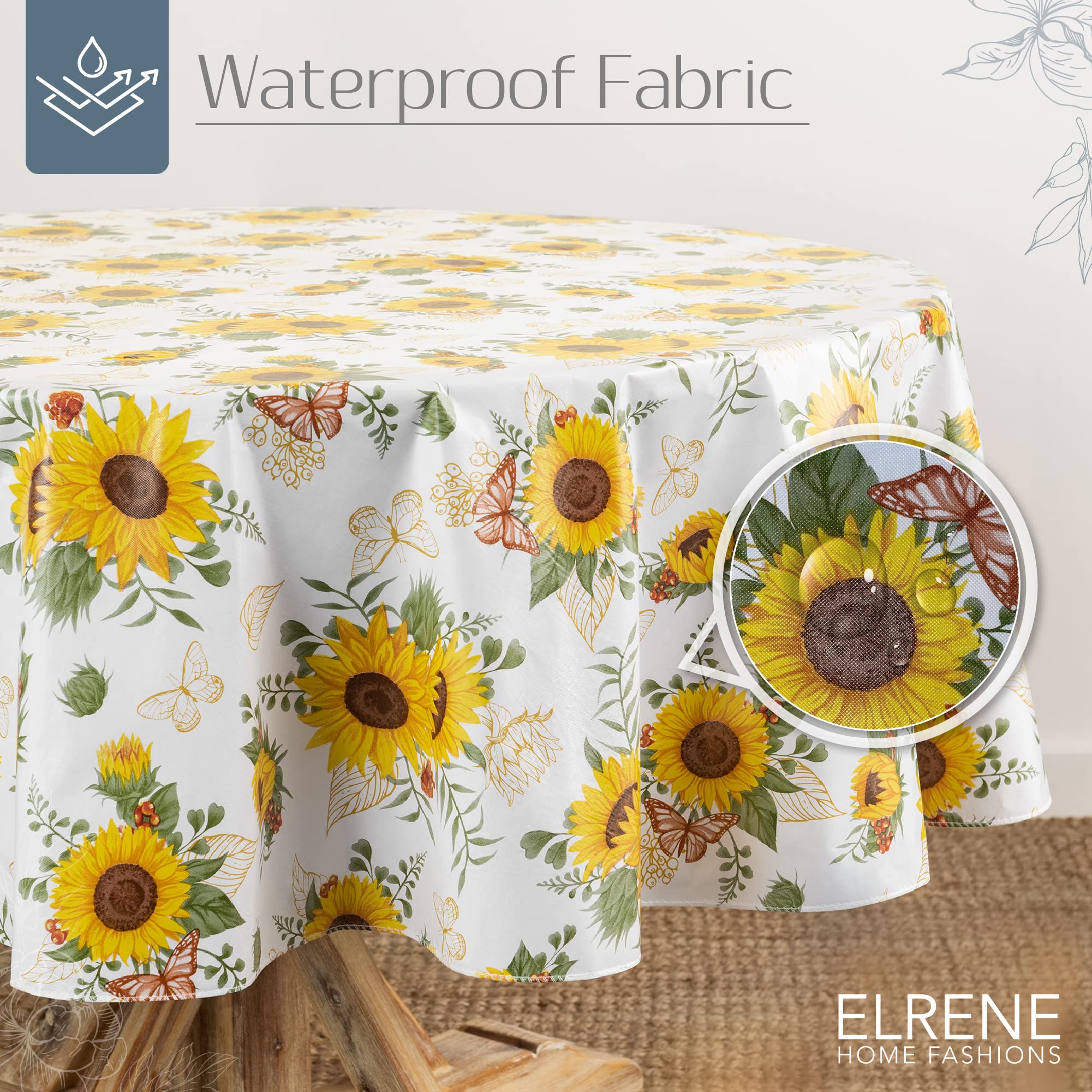 Elrene Home Fashions Sunflower Season Vintage Floral Water- And Stain-Resistant Vinyl Tablecloth With Flannel Backing, 70 Inches