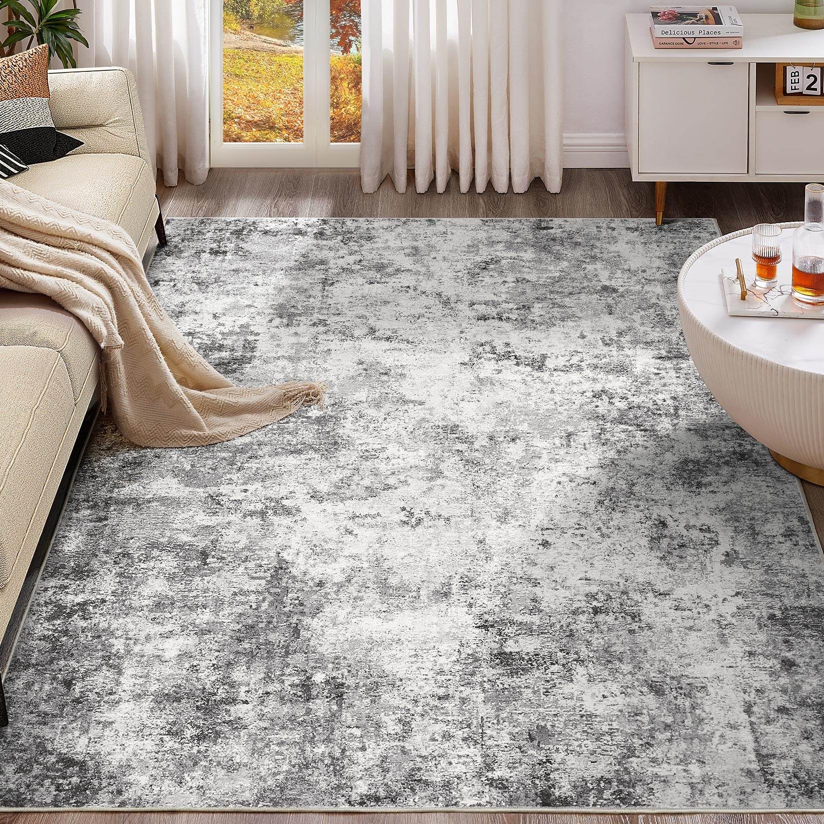 UERMEI 10x11 Area Rug Living Room Rugs - Washable Neutral Modern Abstract Soft Thin Rug Indoor Floor No Slip Rug Carpet for Bedr