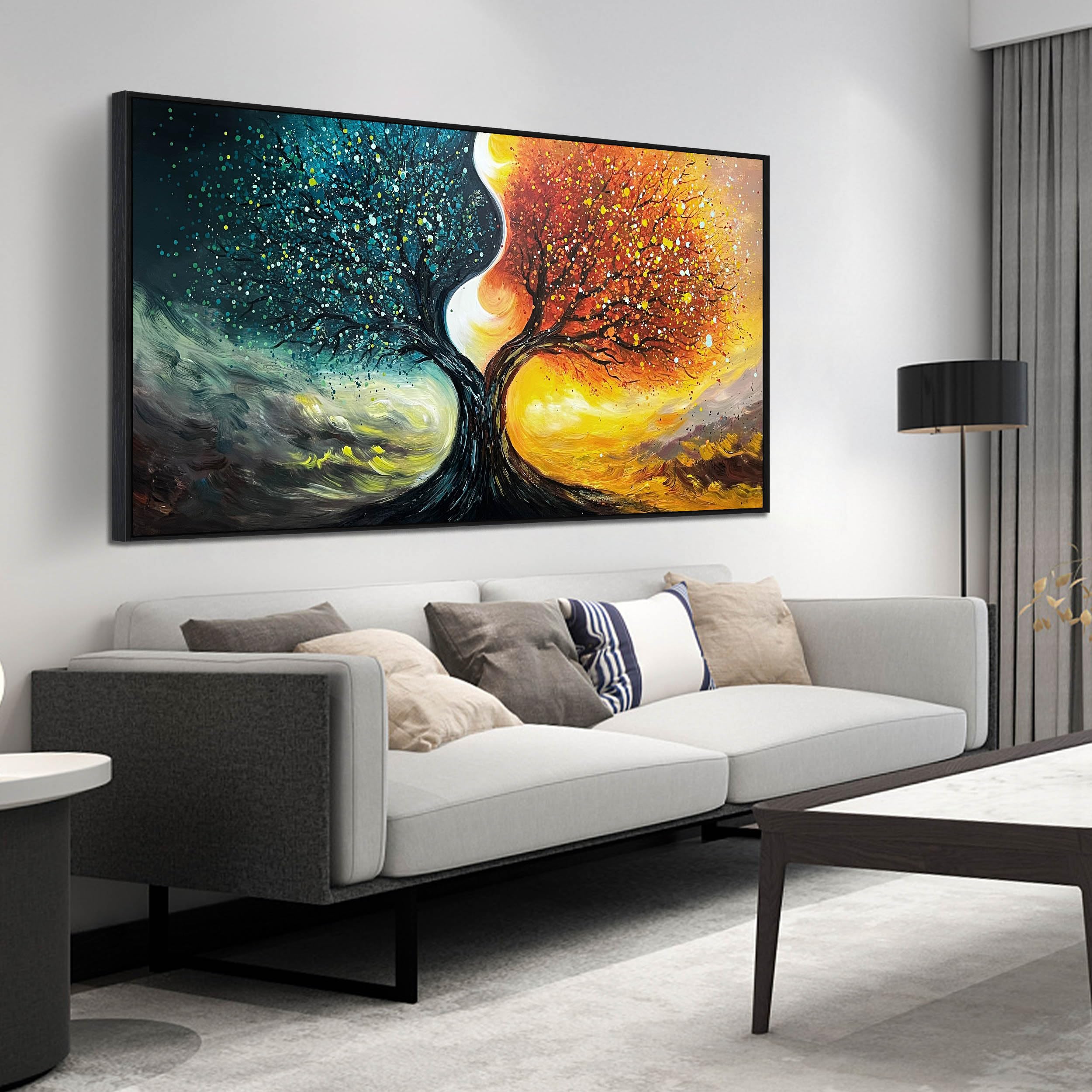 Tree Hand Painted Wall Art For Bedroom - Abstract Canvas Wall Art For Living Room Large Size - Modern Framed Wall Decor For Offi