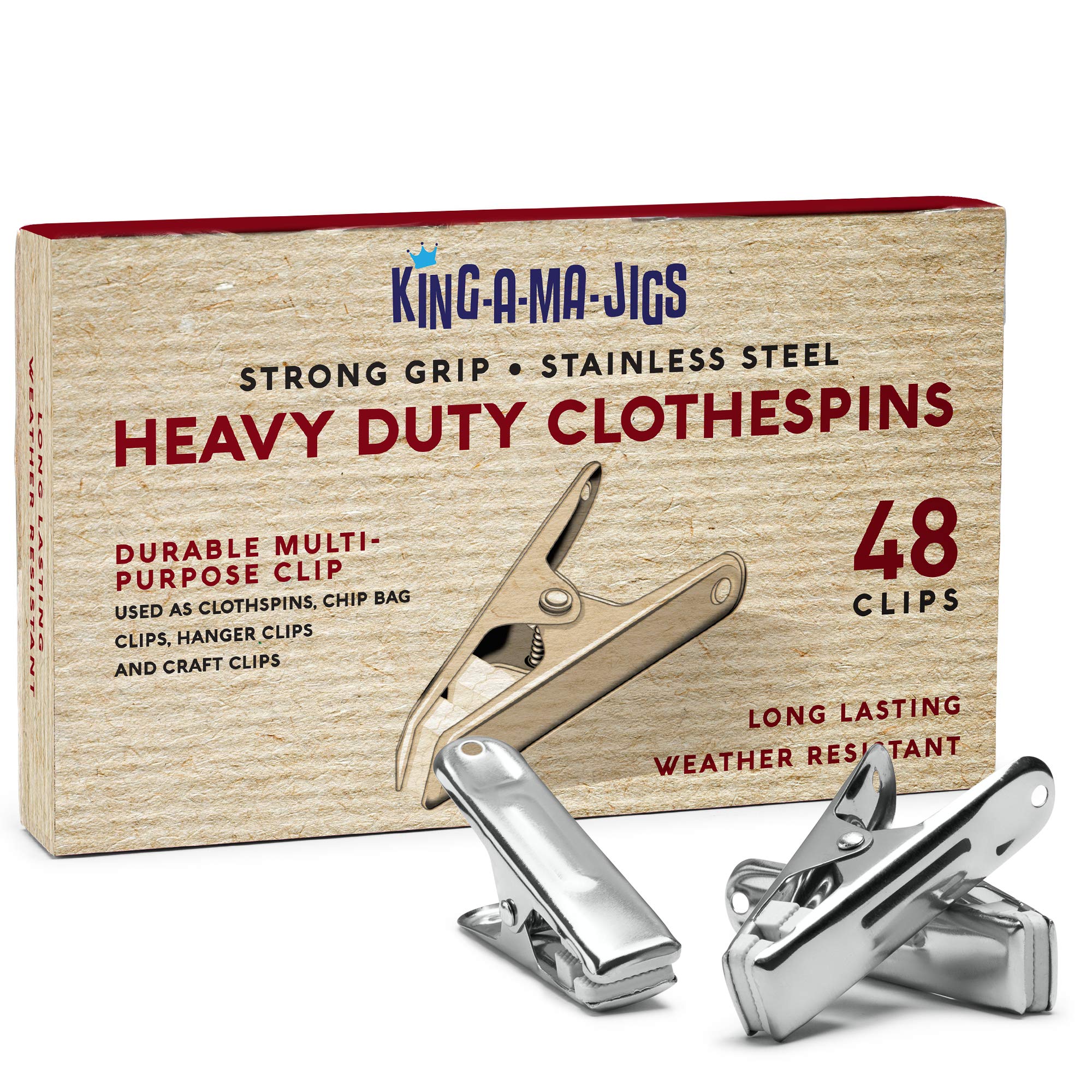 48 Pack - Long Lasting, Stainless Steel Clothespins - Strong Grip - Weather-Resistant, Multipurpose Clip - Use As Clothesline La