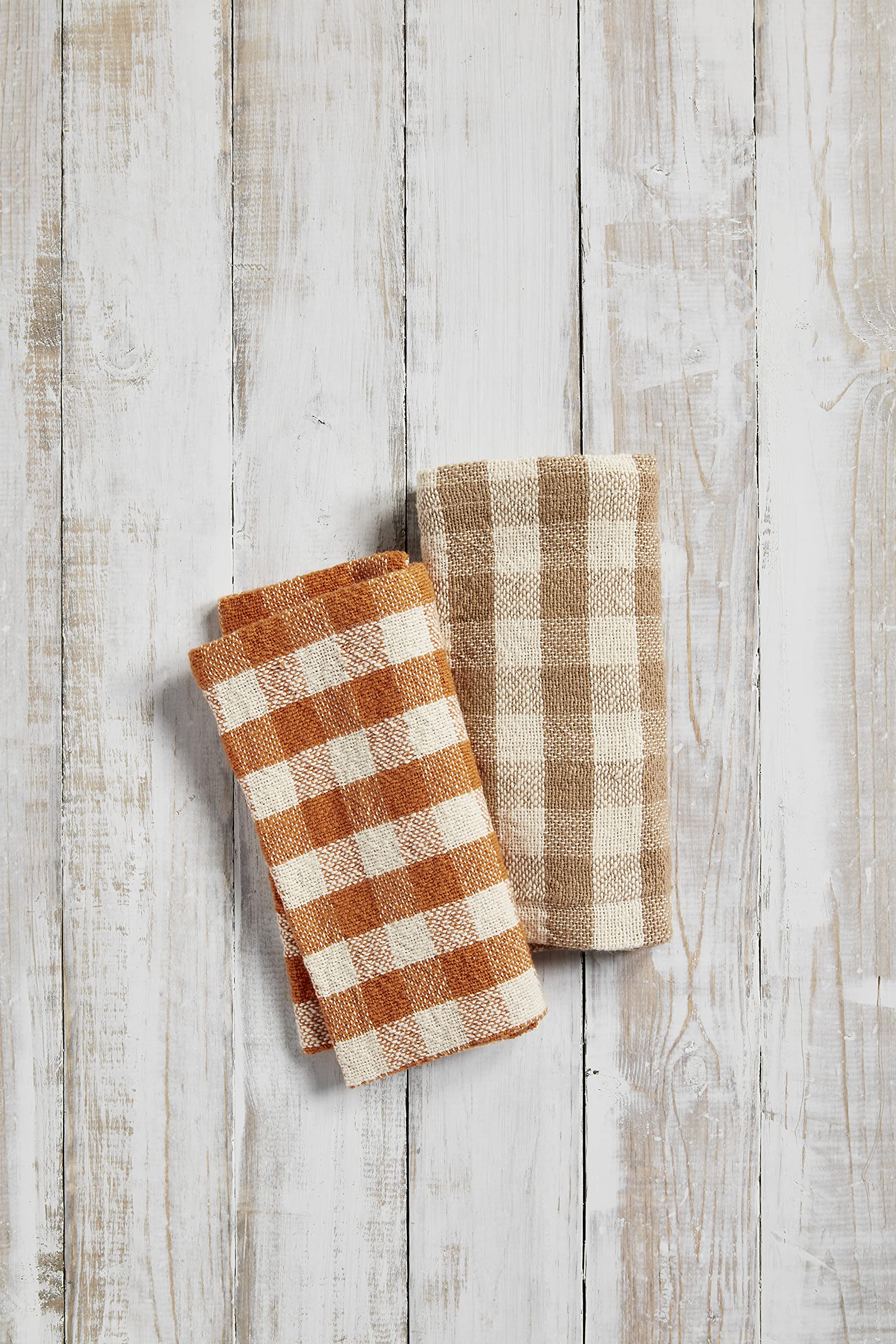 Mud Pie Harvest Check Napkin Set, Tan, 18'' X 18''