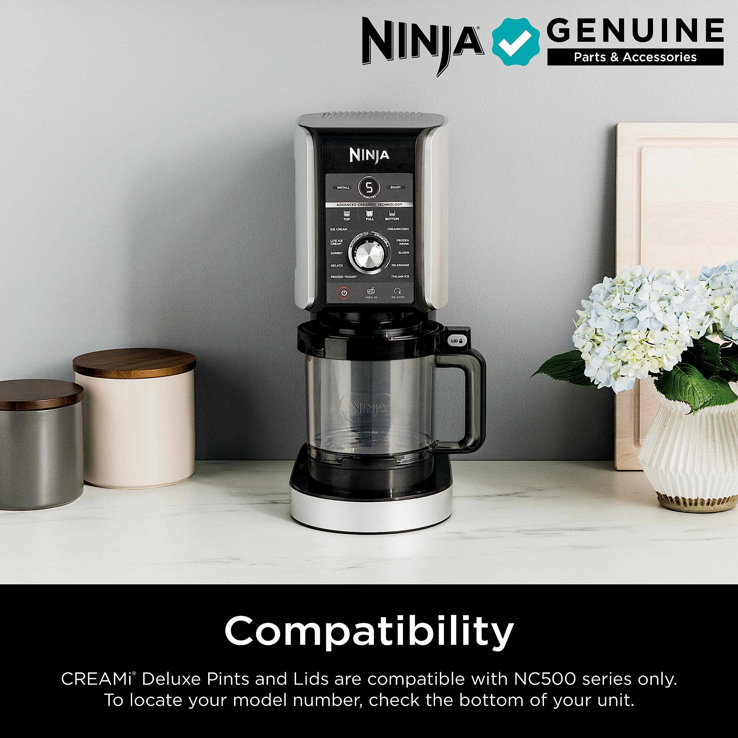 Ninja Creami Deluxe Pints 2 Pack, Compatible With Nc500 Series Creami Deluxe Ice Cream Makers, Genuine Ninja Pint, Bpa-Free & Di