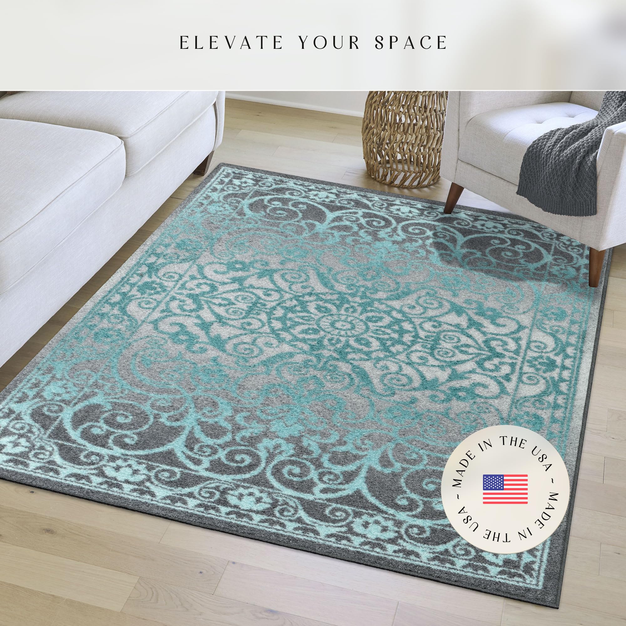 Maples Rugs Pelham Transitional Area Rugs - Made in USA - Low Pile, Non Slip, Pet-Friendly Mat for Bedroom, Office, Living & Din