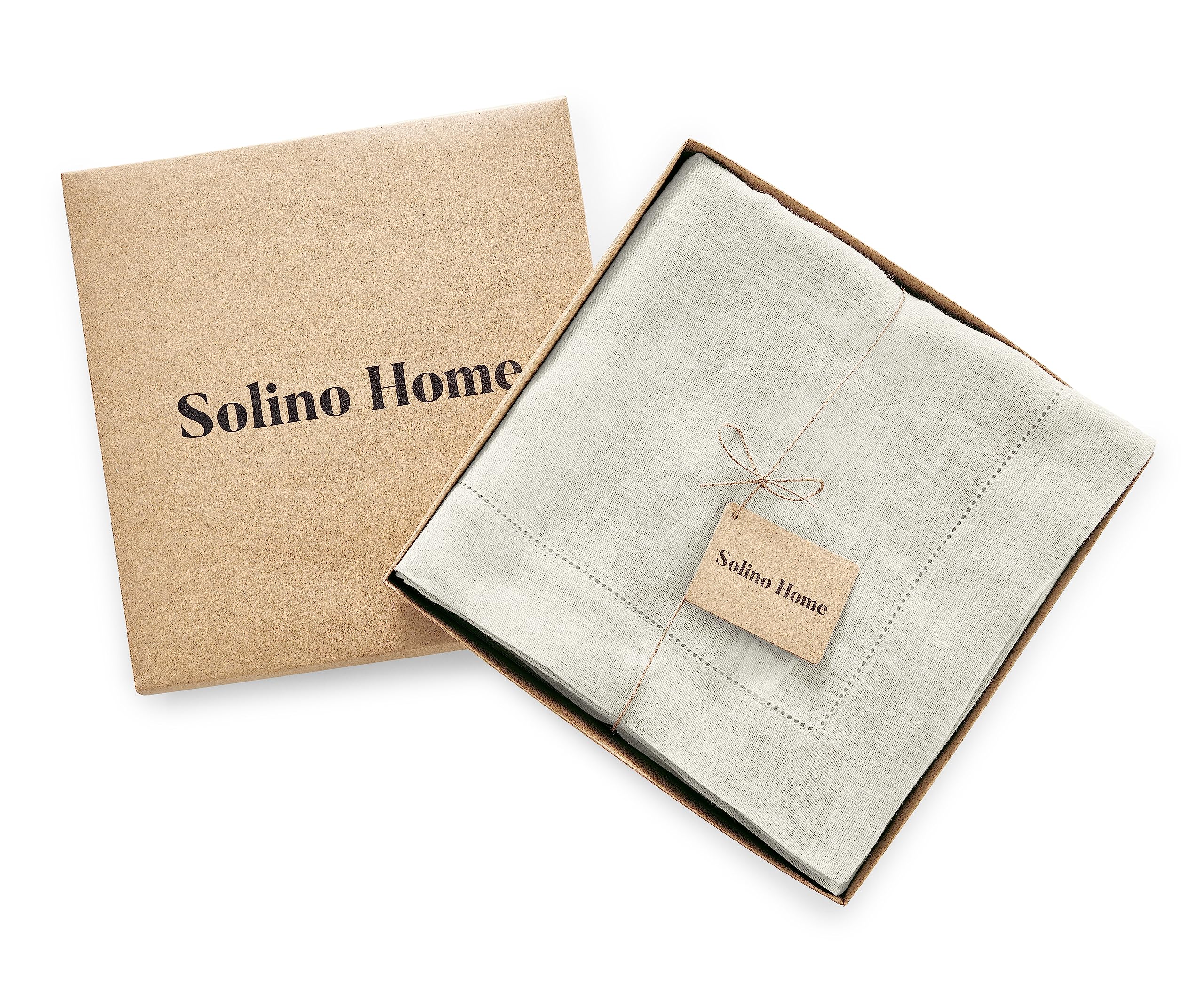 Solino Home Light Flax Linen Tablecloth 90'' L X 70'' W Inch - Sonoma Hemstitch 100% Pure Linen Prewashed Table Cloth For Rectan