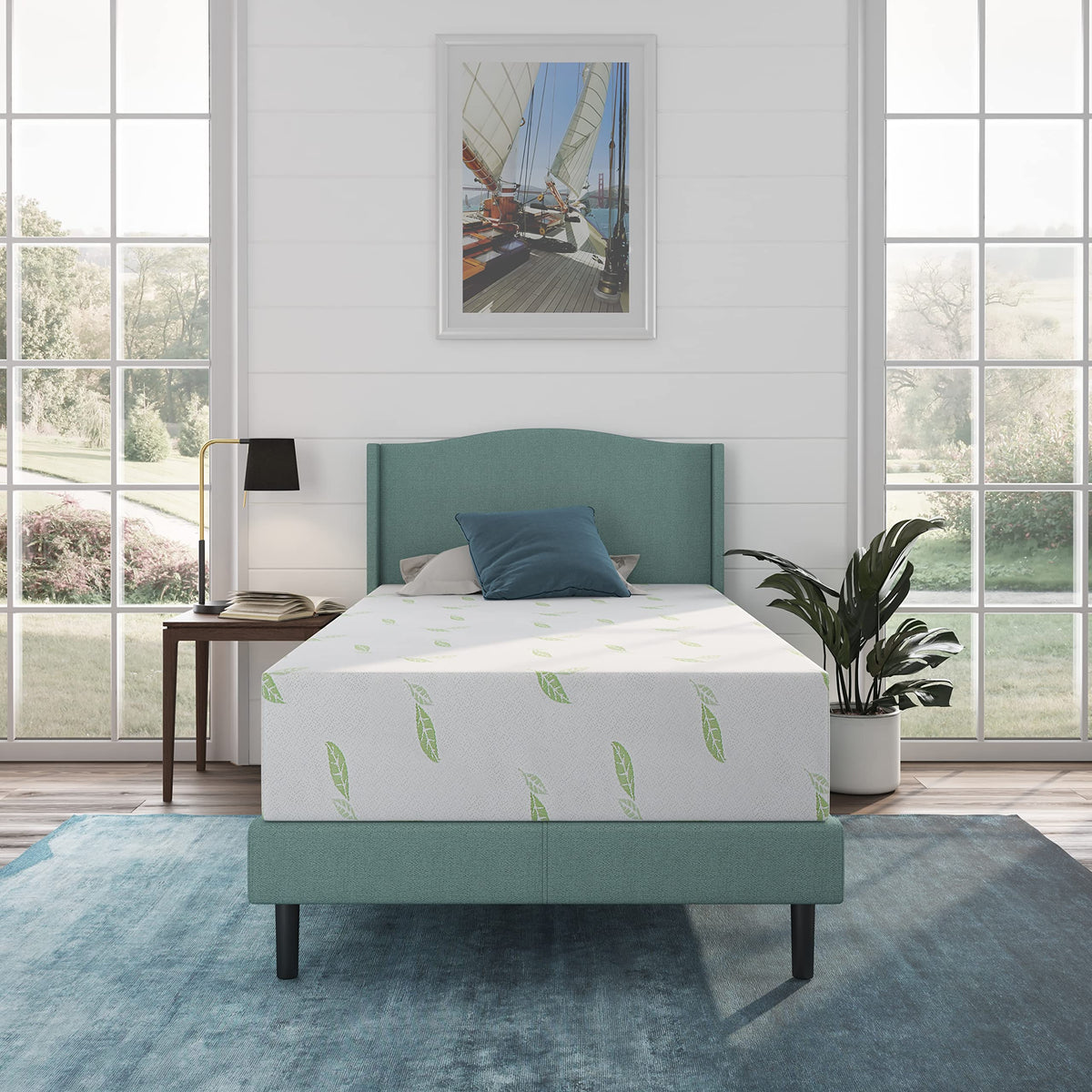 Napqueen Anula, Twin 12'' Green Tea Memory Foam Mattress, Bed In A Box