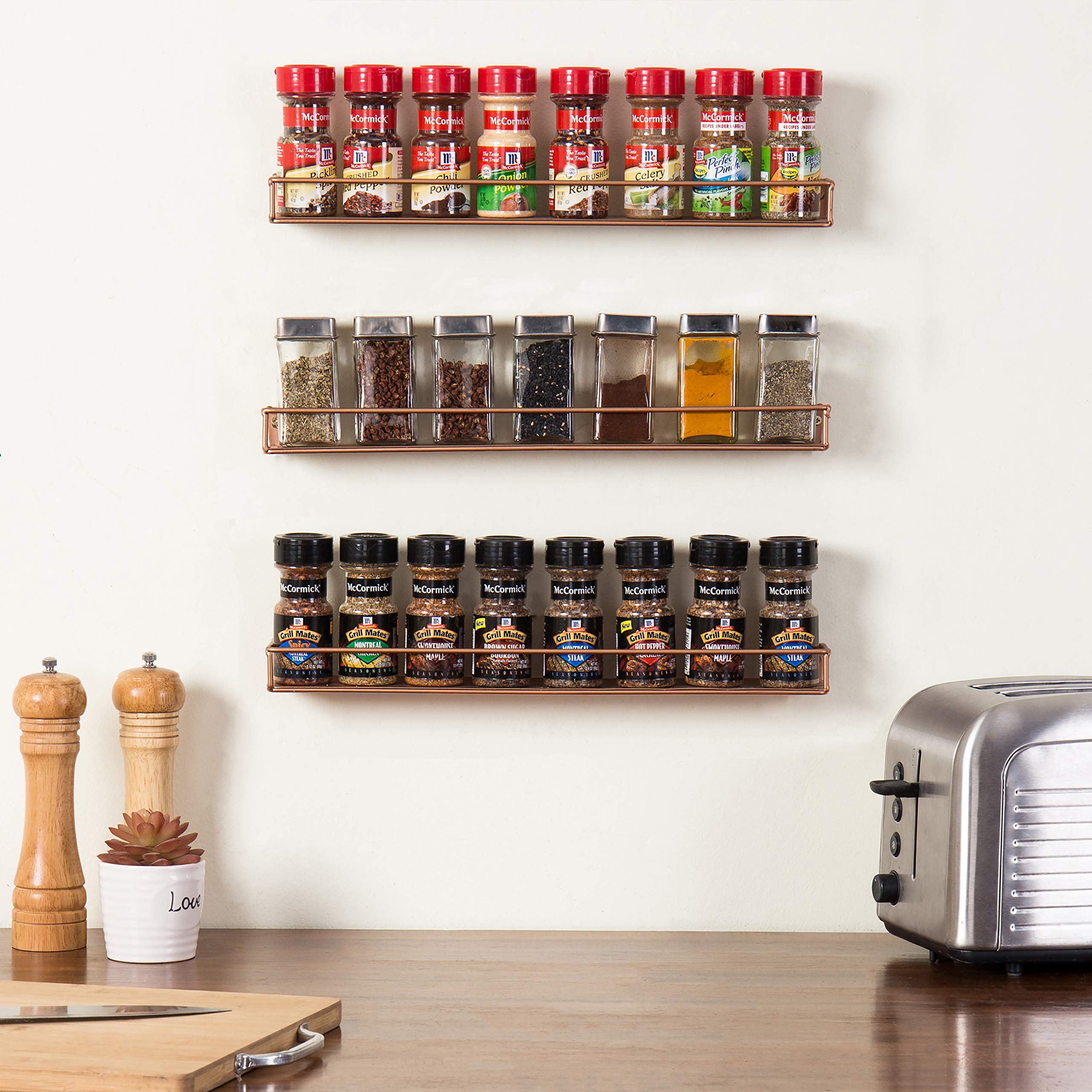 MyGift Set of 3 Wall-Mounted Black Metal Nail Polish and Essential Oils Display Shelves, Kitchen Spice Jars Rack
