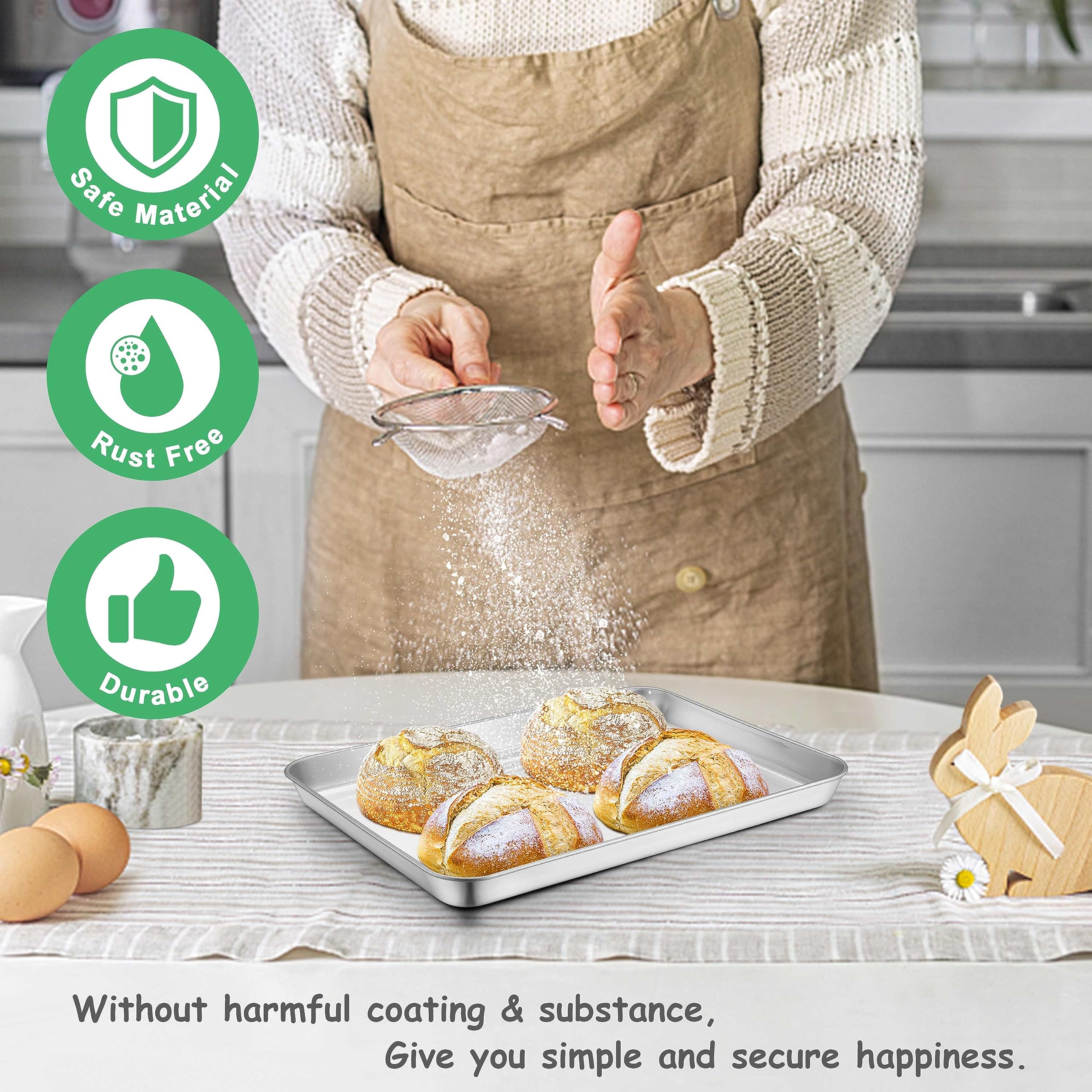 10.4 Inch Toaster Oven Baking Pan, Joyfair Commercial Stainless Steel Small Cookie Tray, For Meat Poultry Vegetable Pizza, Rolle