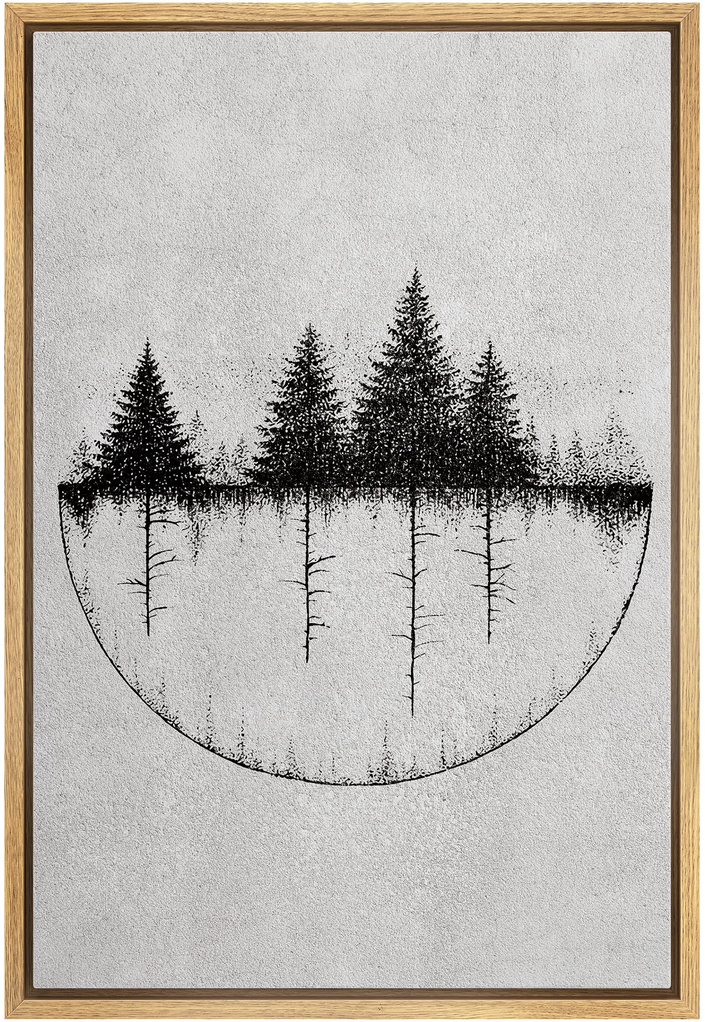 Nwt Framed Canvas Print Wall Art Sketch Style Inverted Forest Trees Nature Wilderness Photography Realism Minimalist Scenic Blac