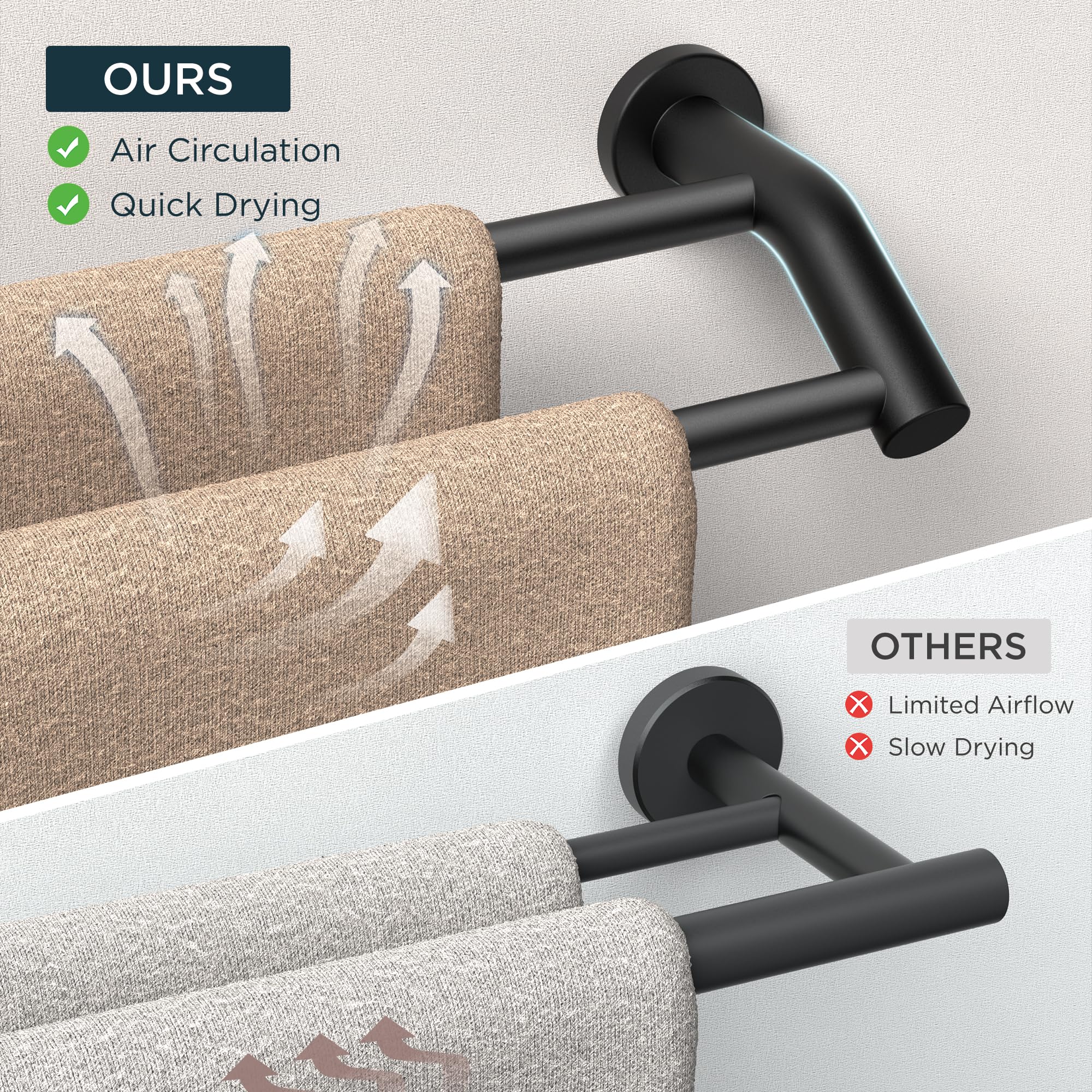 Forious Double Towel Bar 24 Inch, Heavy Duty Sus304 Stainless Steel Dual Towel Racks For Bathroom Wall Mount, Space Saving Towel