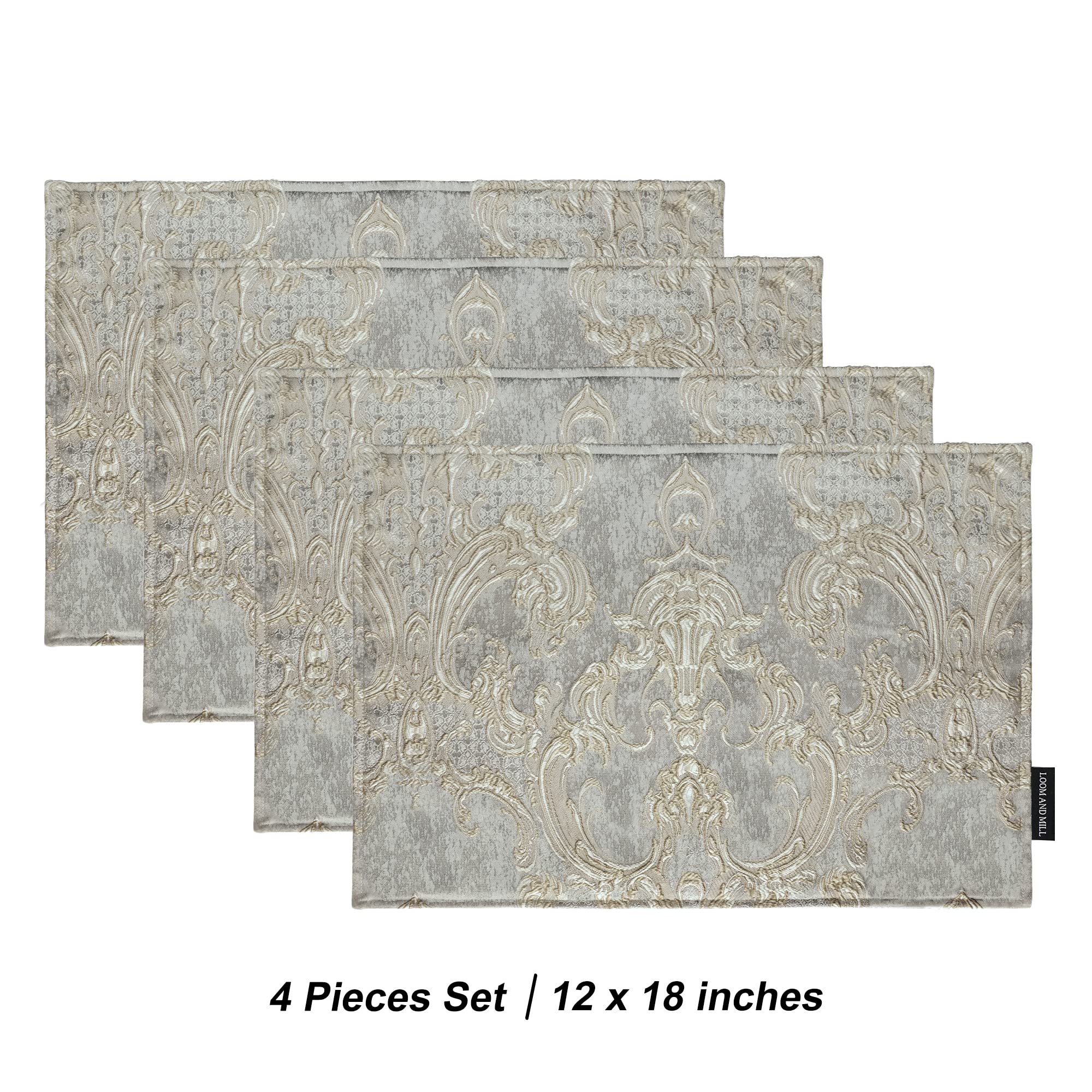 Loom And Mill Luxury Placemats Set Of 4 For Dining Table, Jacquard Fabric Table Place Mats For Dining Table Kitchen Room Decorat