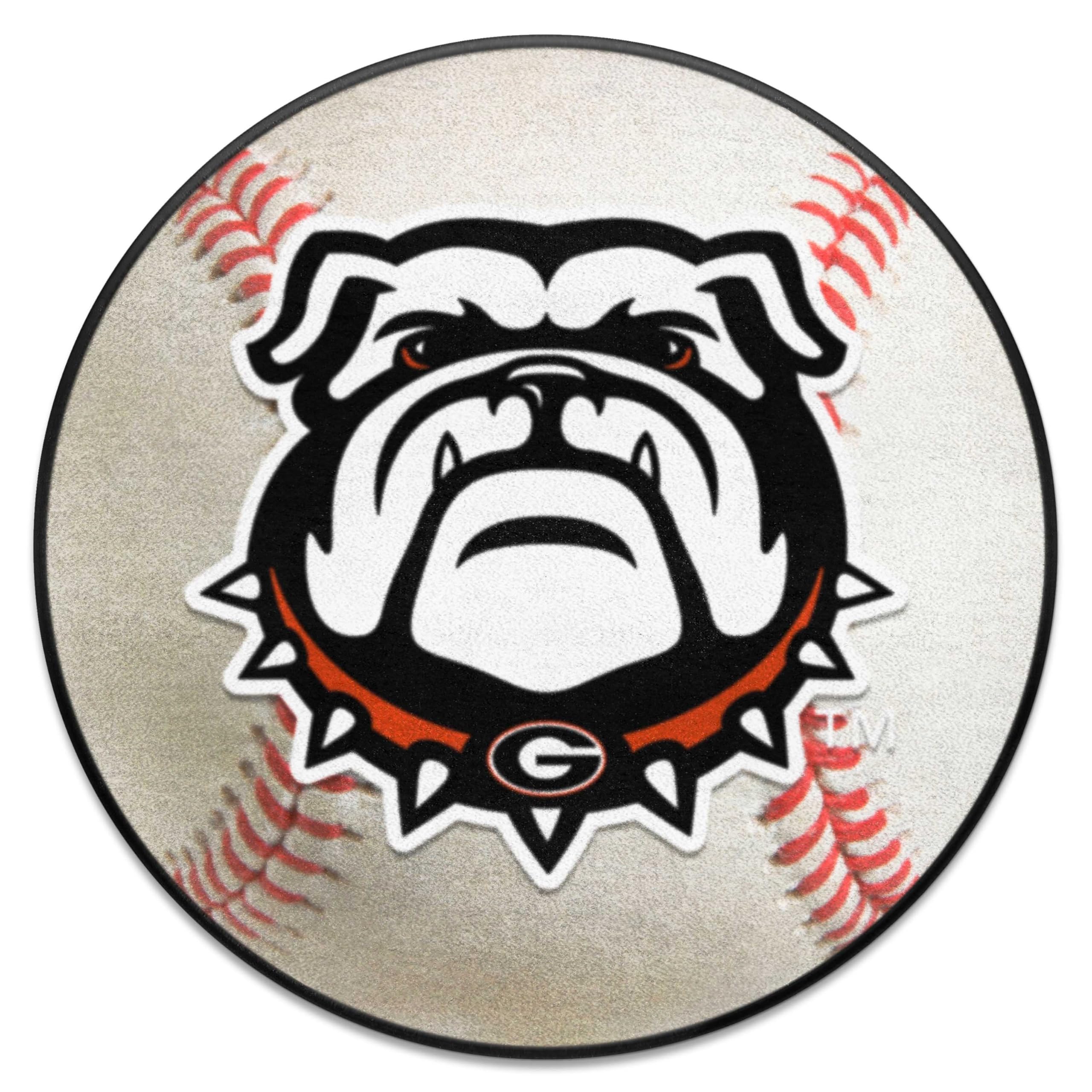 FANMATS 22871 Georgia Bulldogs Baseball Shaped Accent Rug - 27in. Diameter - New Bulldog Logo, White