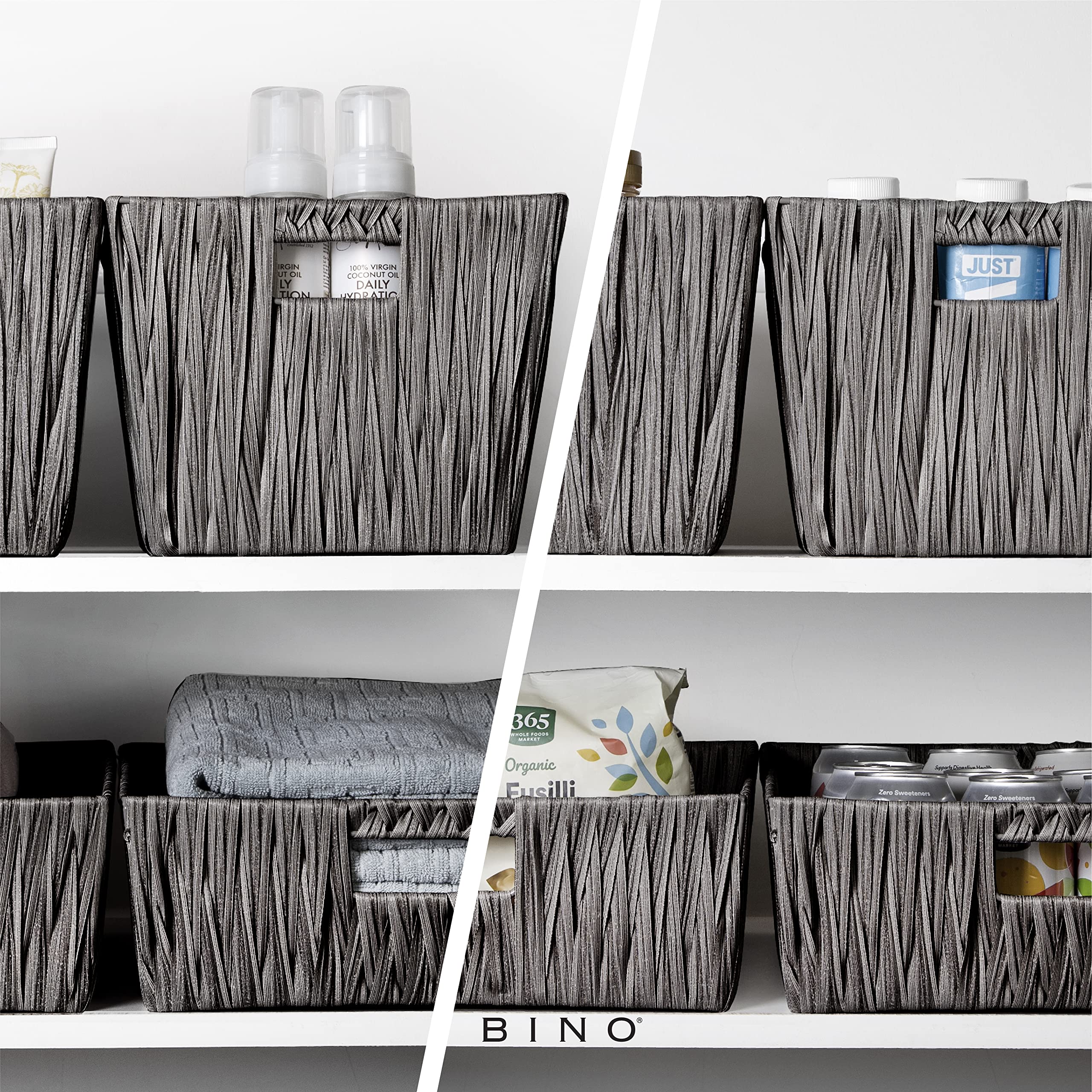 Bino 2 Pack Woven Resin Basket Organizer - Shelf Organizer With Built-In Carry Handles, Medium - Dark Grey
