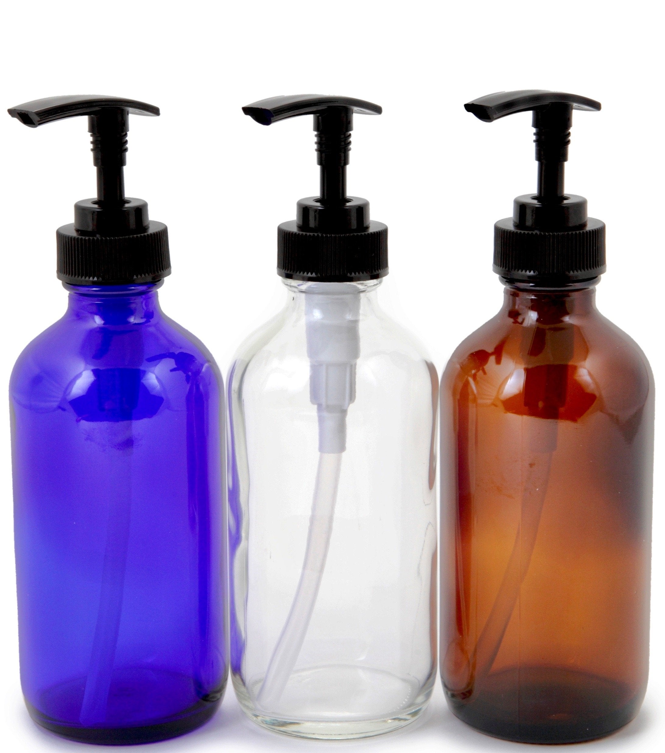 Vivaplex, 6, Large, 8 Oz, Empty, Assorted Colors, Glass Bottles With Black Lotion Pumps
