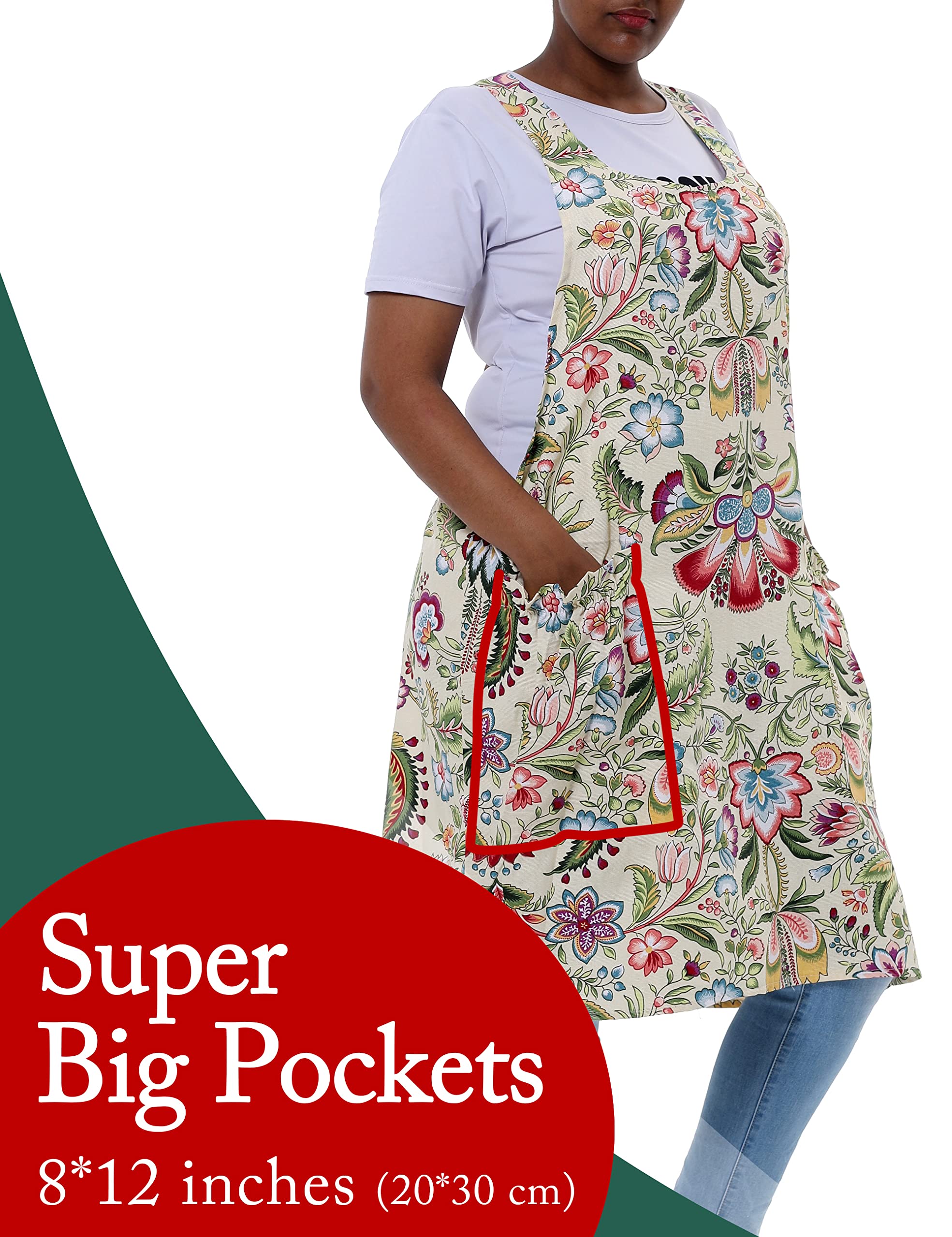 Apronner Big Plus Size Aprons For Women With Pockets Cotton Linen Baking Kitchen Cooking Yellow Flowers