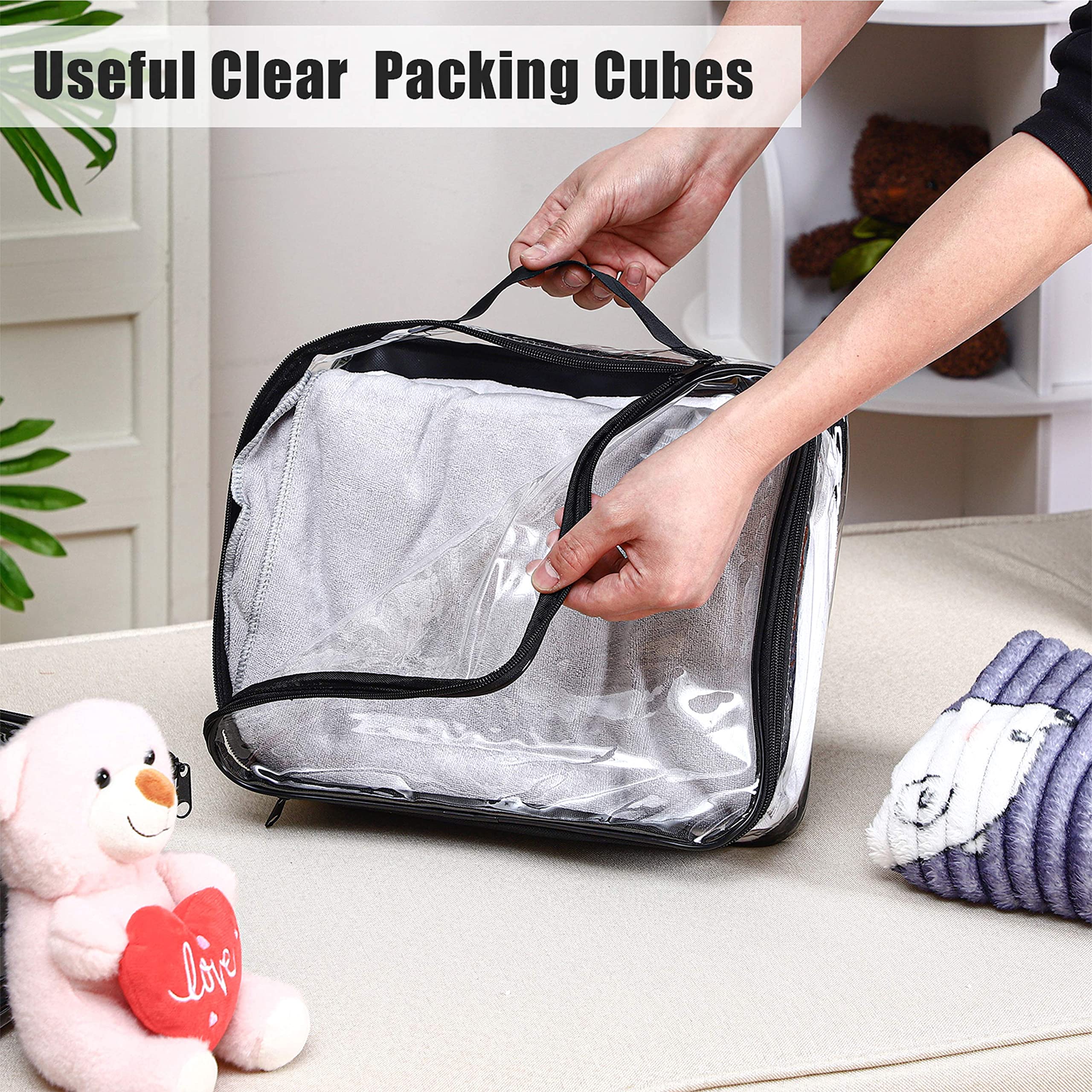 6 Pieces Large Clear Travel Packing Cube Clear Vinyl Zippered Storage Bags See Through Moving Bag Pvc Multipurpose Pouch With Ha