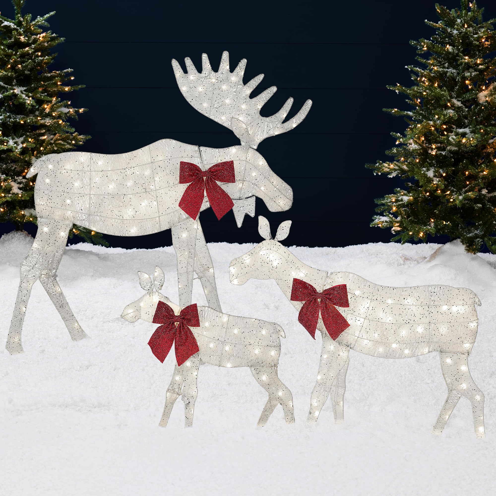 Best Choice Products 2D Moose Family Outdoor 3pc Christmas Yard D  cor, 4ft Lighted Set Prelit All-Weather w/ 195 LEDs, Ground S