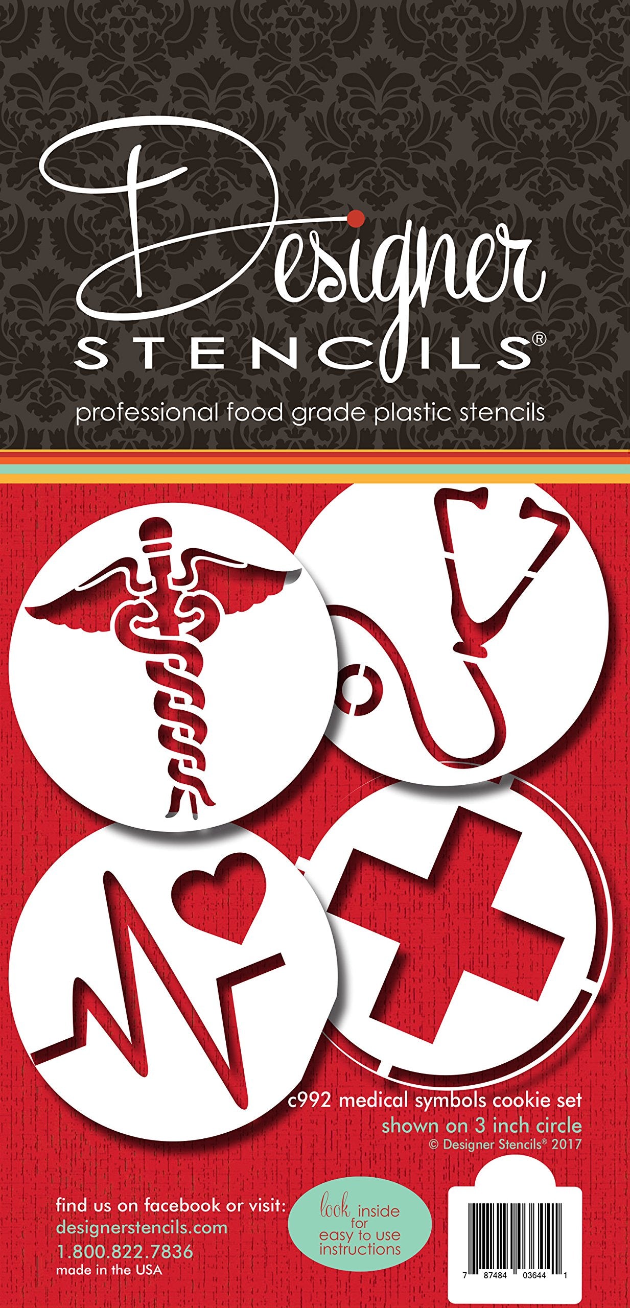 Medical Symbols Cookie Stencil Set C992 By Designer Stencils Beige/Semi-Transparent, 2.5 X 2.5