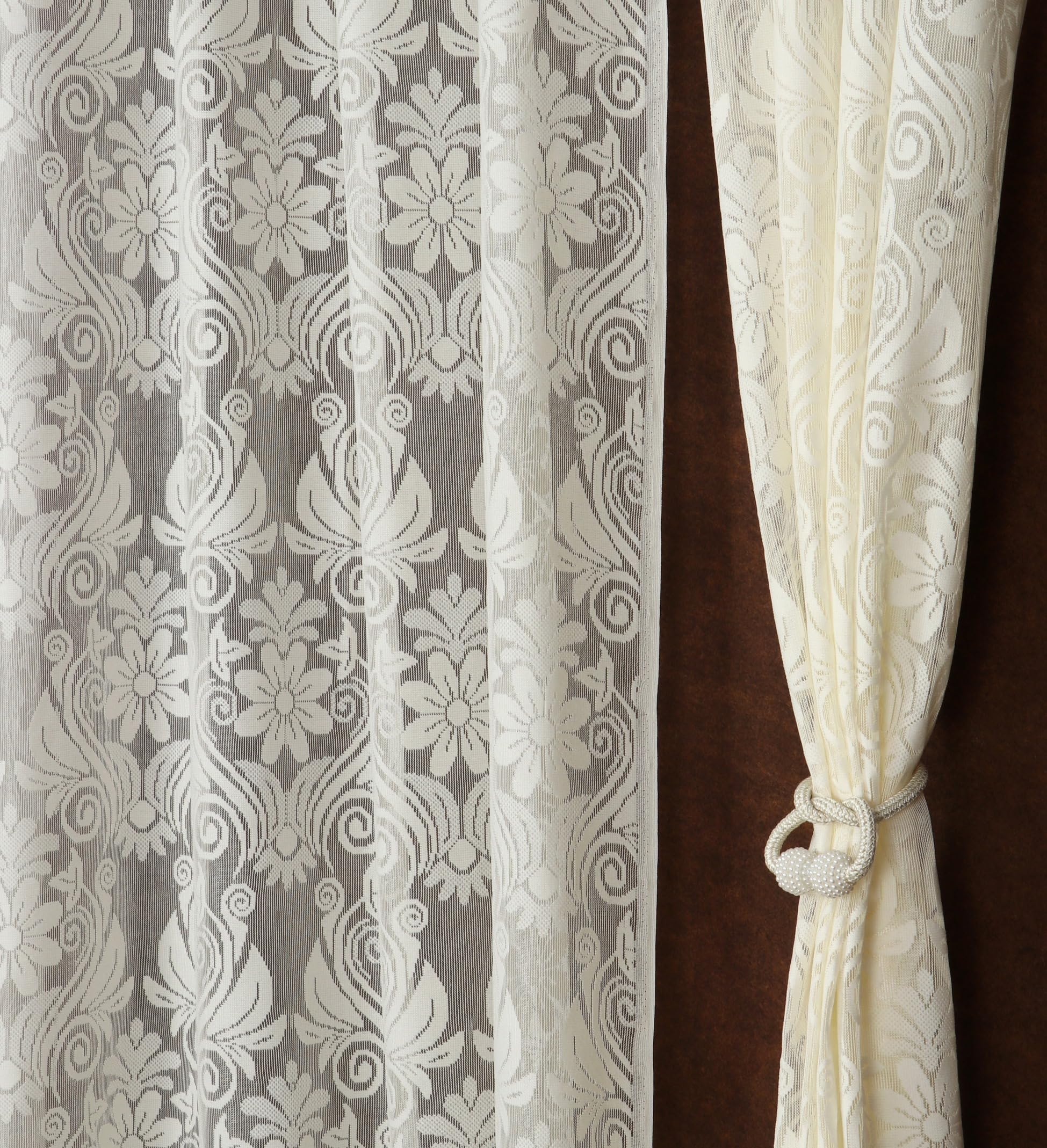 Homefab India Self Design Transparent Sheer Curtain - 5 X 4 Feet, Window Curtains, Cream, Pack Of 2 Pieces