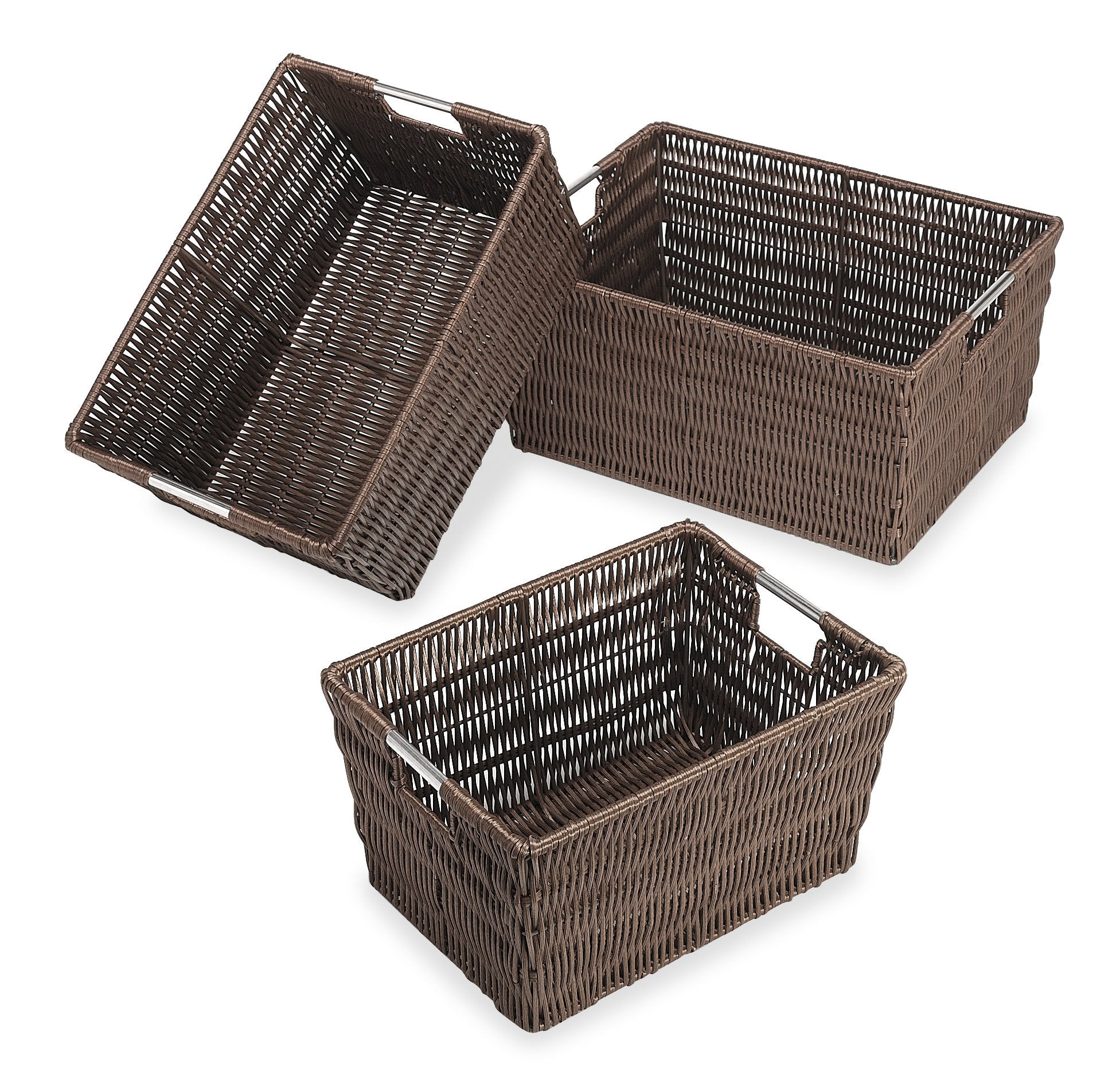 Whitmor Rattique Java Set Of 3 Pieces Storage Baskets -Small (8.5''X11.4''X5.5''), Medium (9.8''X13''X6'') And Large (11.4''X14.