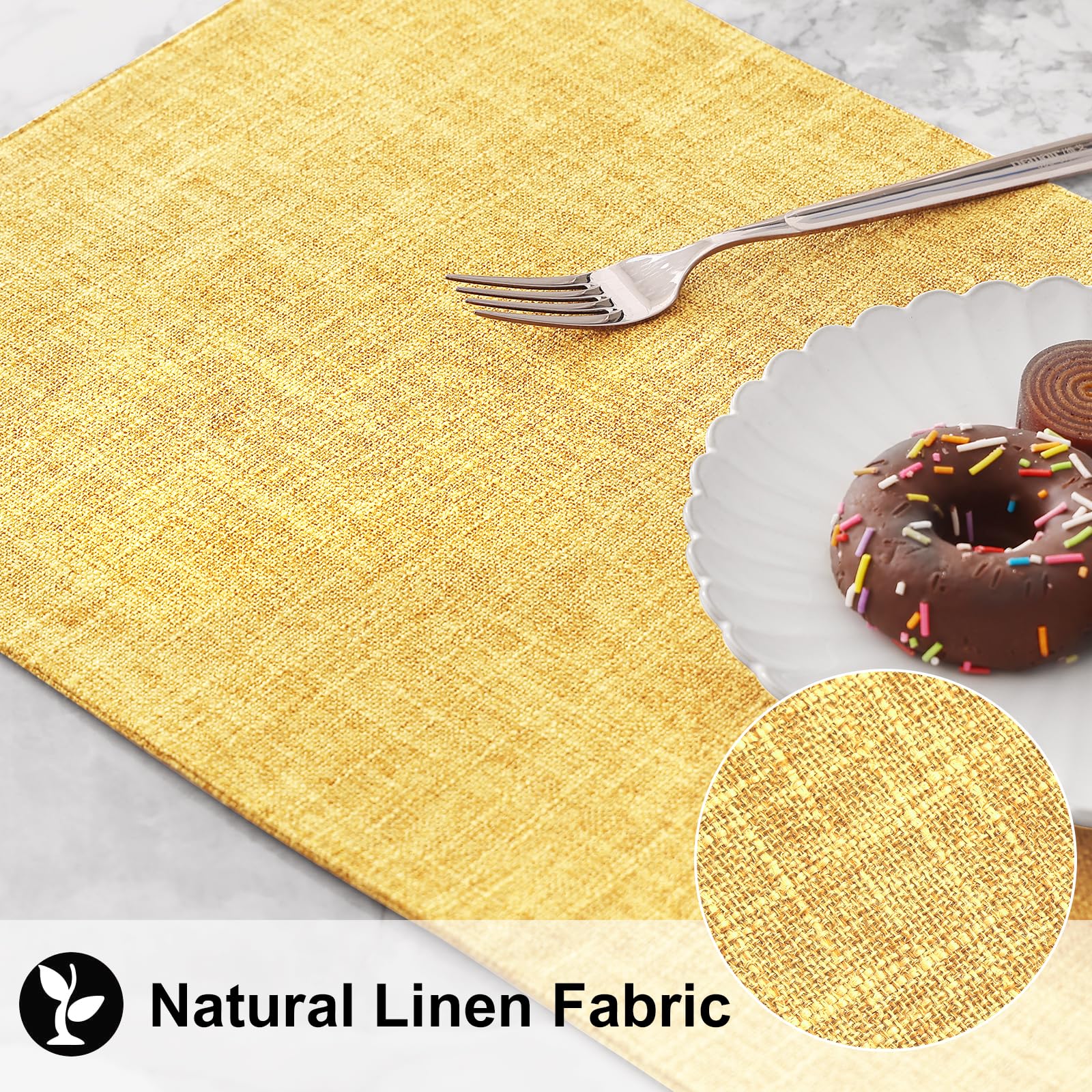 Homing Mustard Yellow Cloth Placemats Set Of 4 - Cotton Linen Blend Washable Farmhouse Dining Table Mats For Fall & Thanksgiving