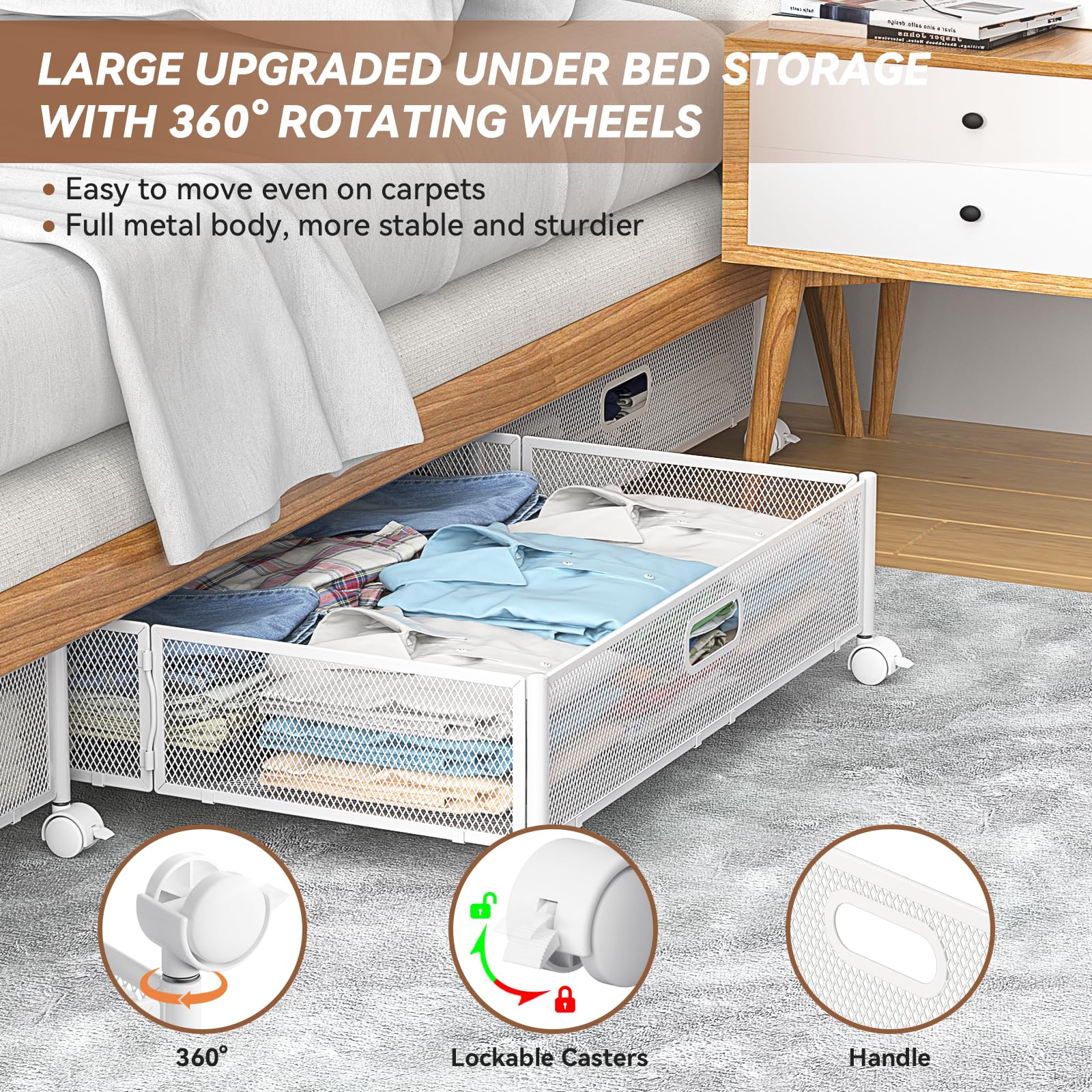 Under Bed Storage, Under the Bed Storage Containers with Wheels, Under Bed Shoe Storage Organizer Drawer, Tool-free Assembly Met
