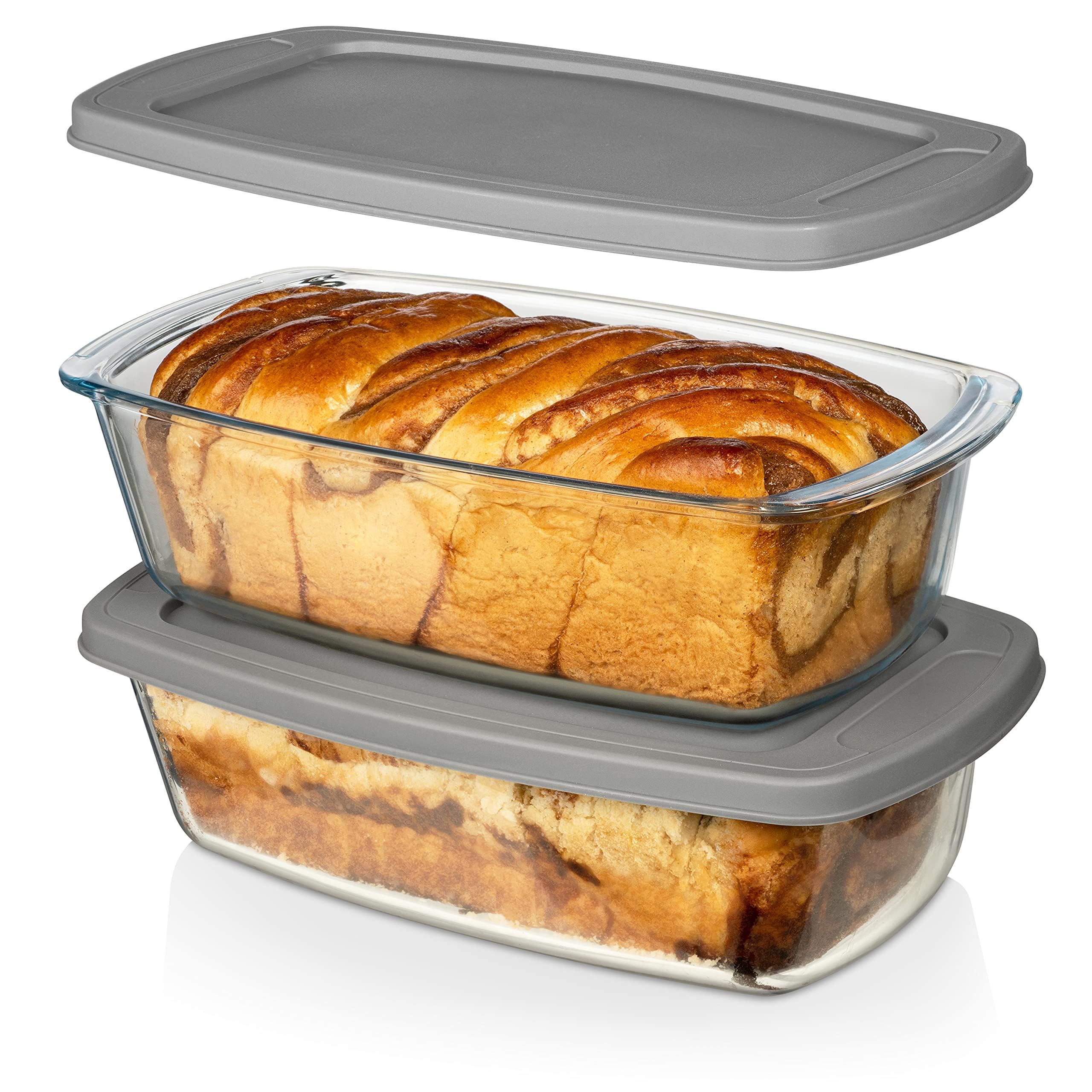 Razab LARGE 7.6 Cups/1800 ML/1.9 Qt Glass Loaf Pan with Lids (Set of 2) - Meatloaf Pan BPA free Airtight Lids Grip Handle Easy C