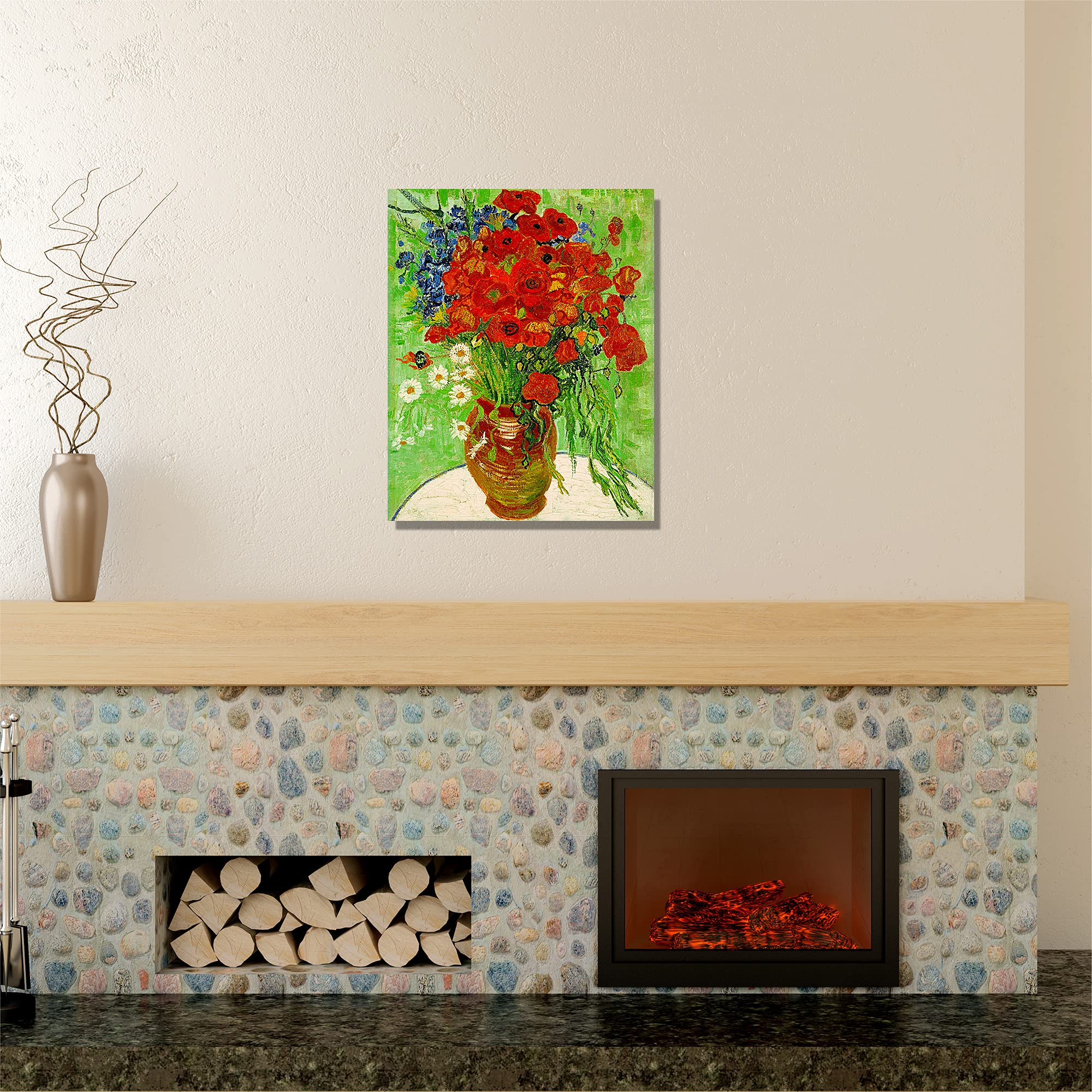 A&T ARTWORK Red Poppies and Daisies by Vincent Van Gogh. The World Classic Art Reproductions  Giclee Canvas Prints Wall Art for Home Decor 24x30 inches