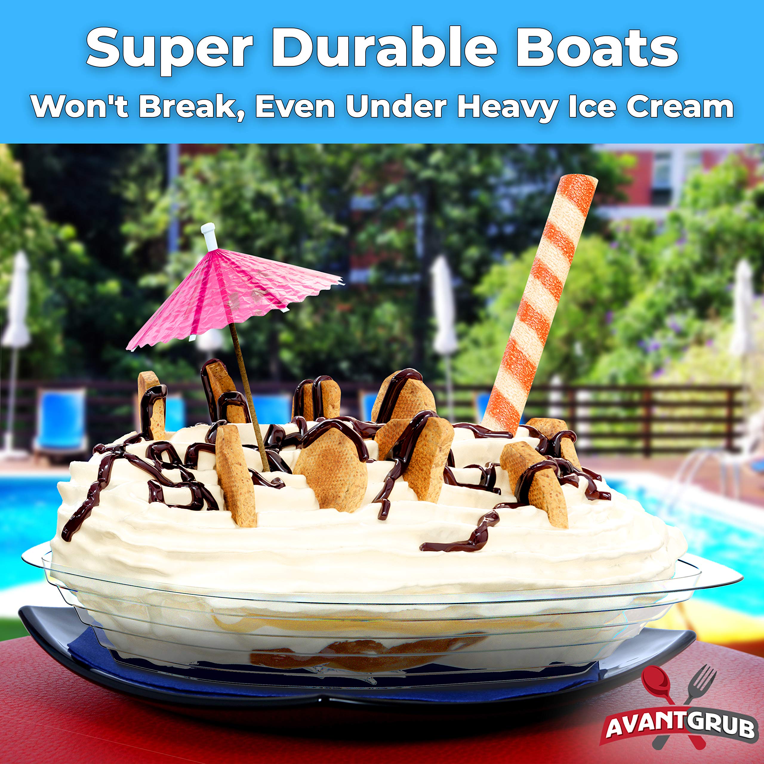 Super Fun, Recyclable Banana Split Boats 250 Pack. Best Long, 12 Oz Disposable Ice Cream Sundae Bowls. Perfect Plastic Sunday Cu