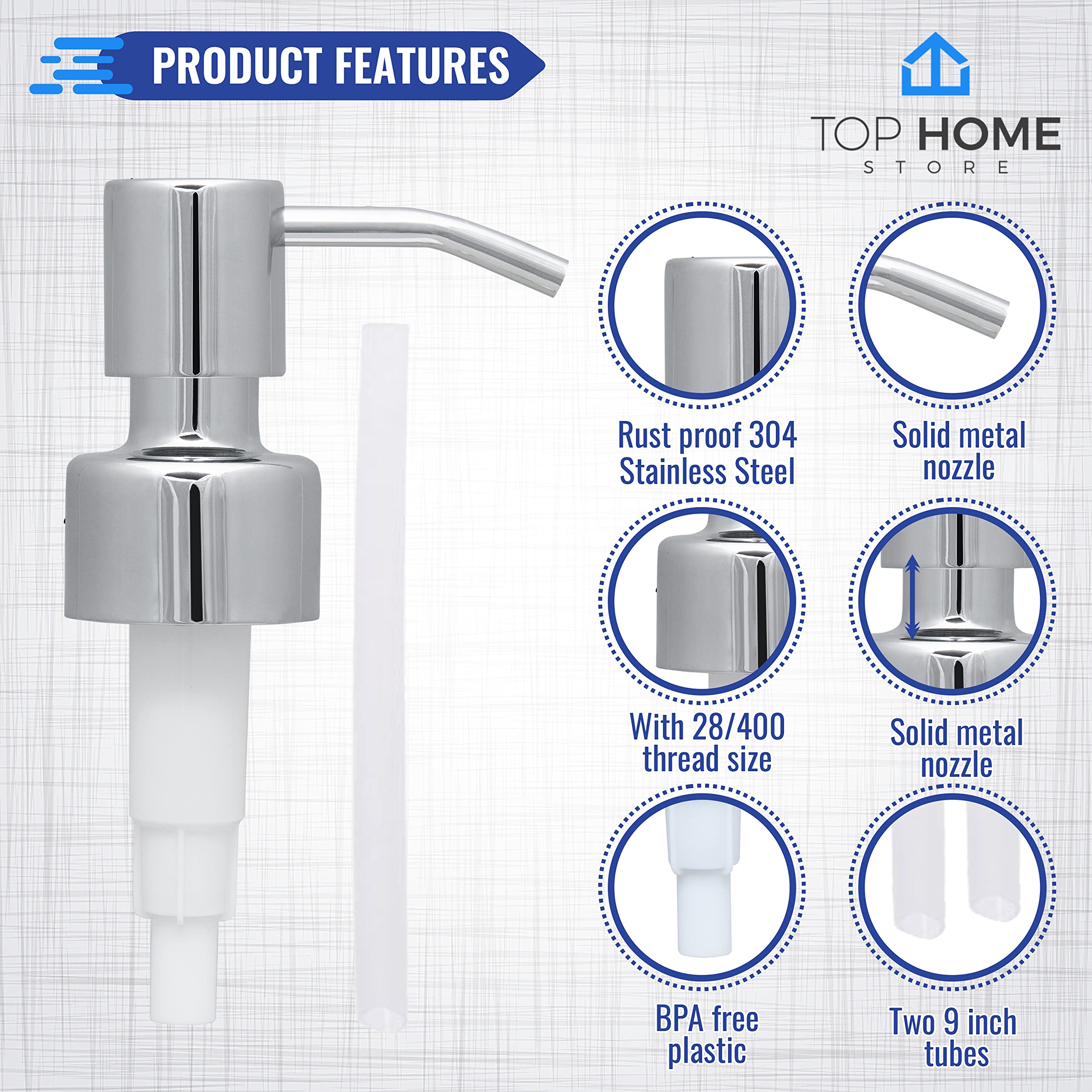 Stainless Steel Soap And Lotion Dispenser Pumps, Replacement For Your Bottles (Chrome, 2 Pack)