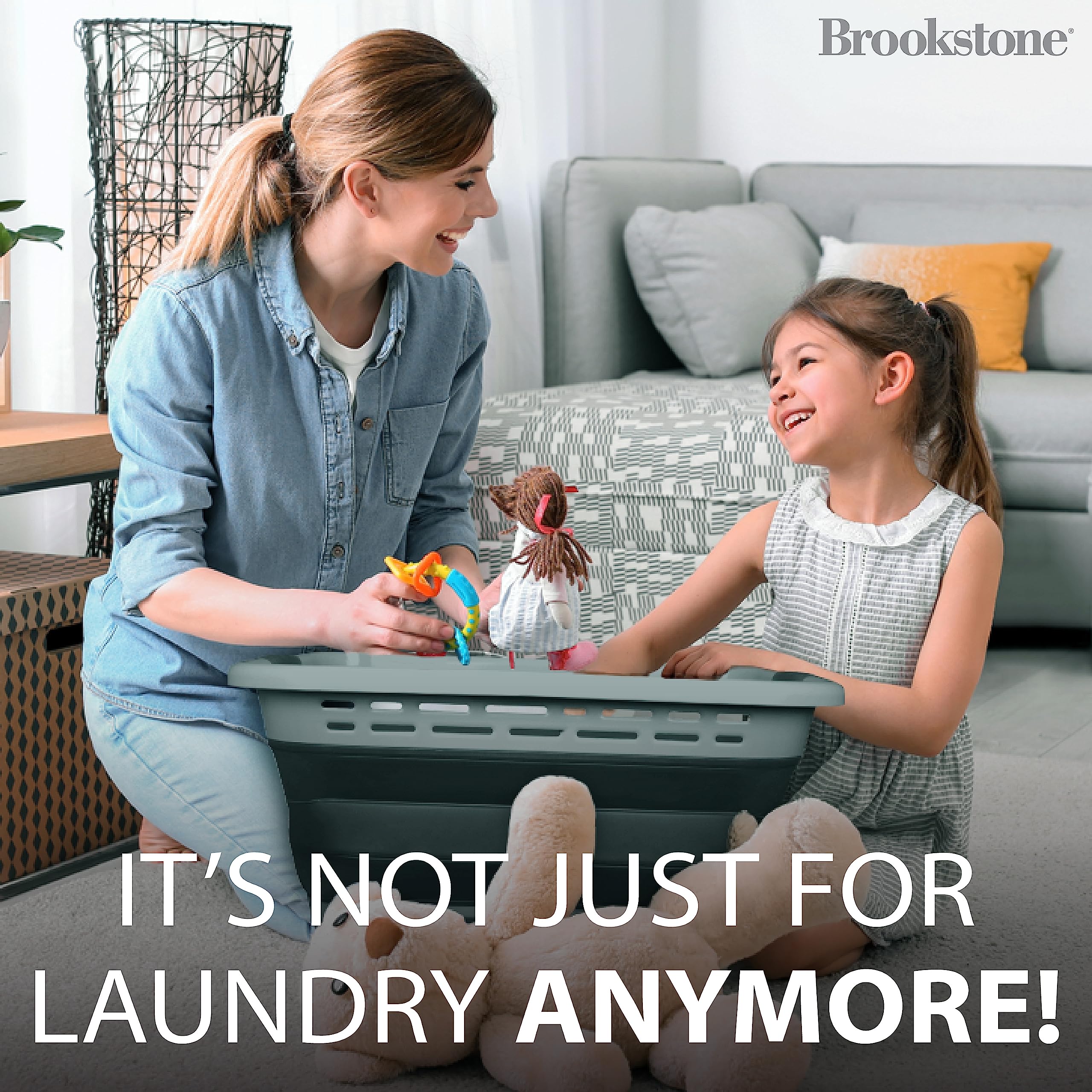 Brookstone, 1 Unit, 11 Gallons - [Our Largest Basket Ever] 24 Collapsible Laundry Basket, Comfort Non-Slip Grip Handles, Minimal
