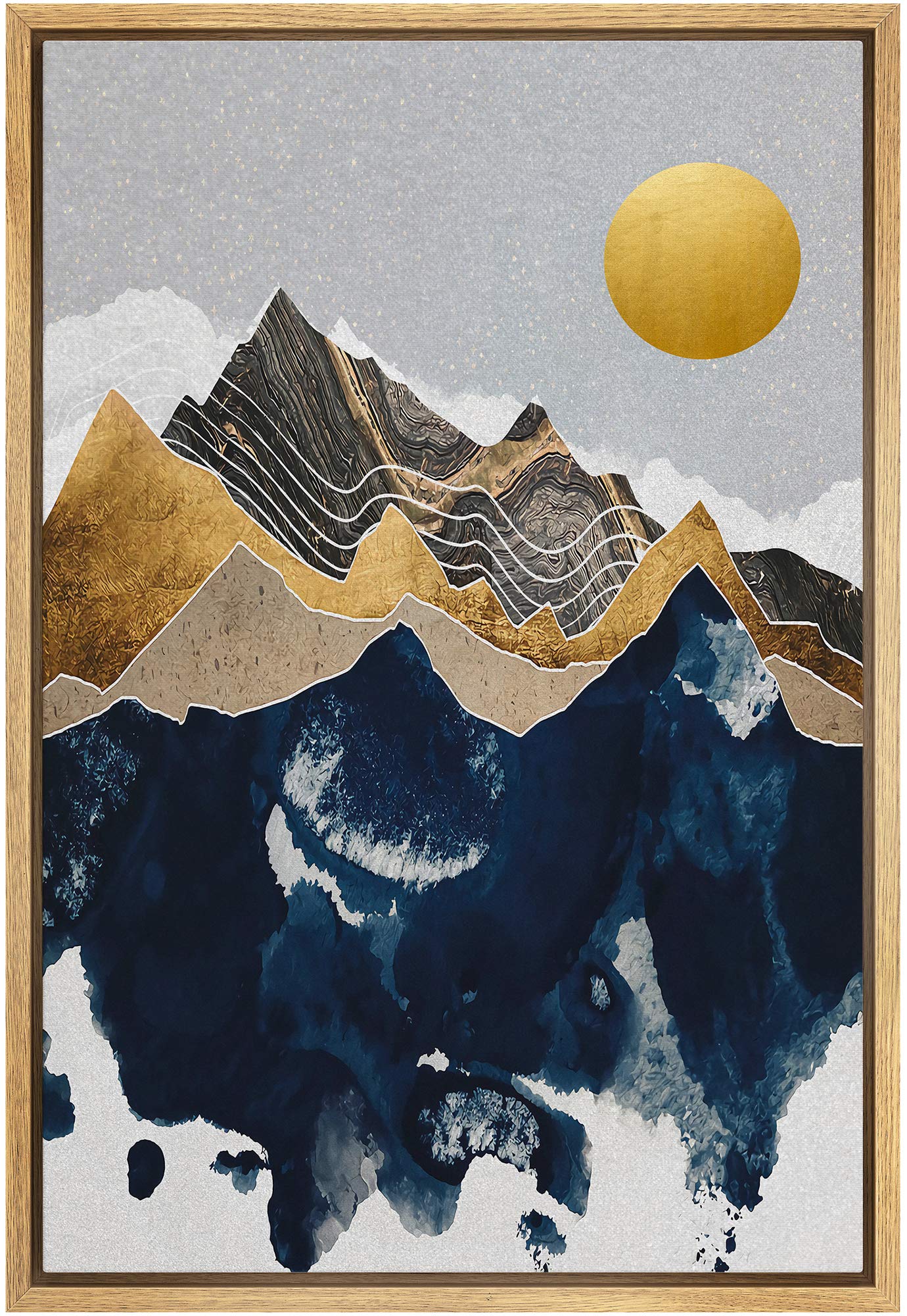 Signford Framed Canvas Print Wall Art Granite Mountains With Golden Sun Abstract Wilderness Illustrations Modern Art Contemporar