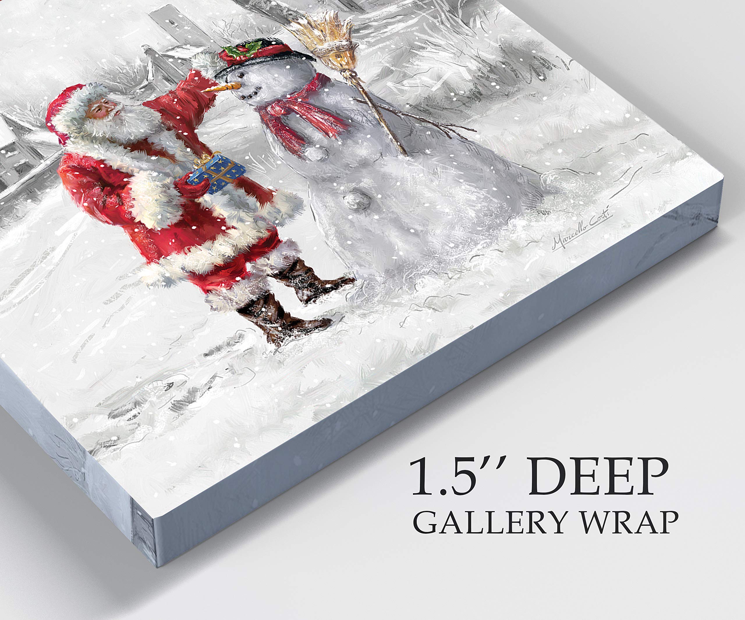 Renditions Gallery Xmas Canvas Paintings For Home Decorations Joyful Santa With Snowman In In Winter Snow Abstract Wall Art For