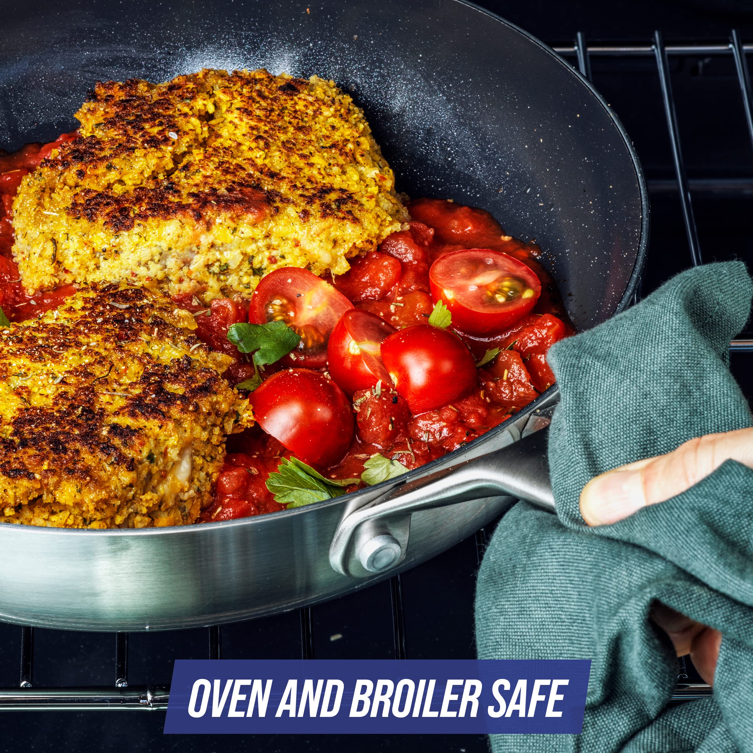 Blue Diamond Stainless Steel 11 Wok Pan With Glass Lid, Induction Compatible, Diamond Infused Pfas-Free Ceramic Nonstick, Mult