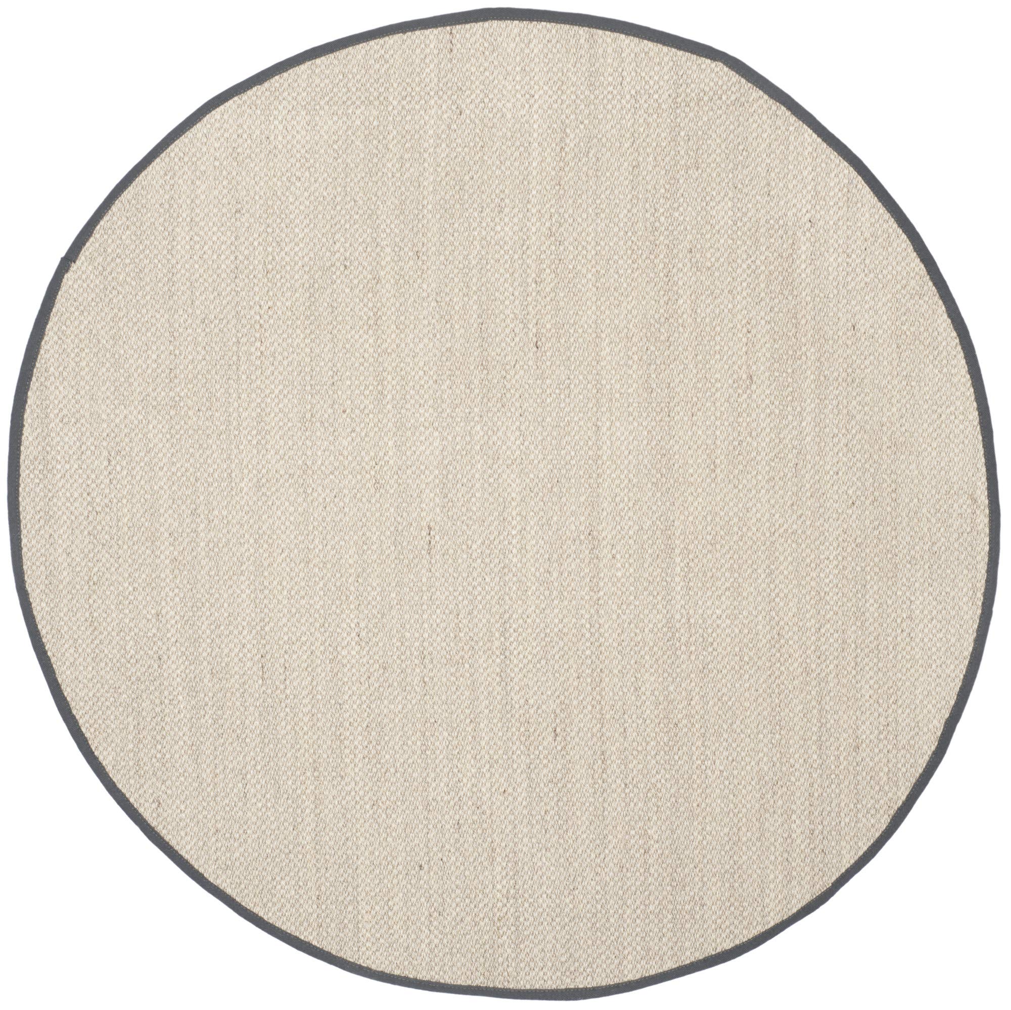 SAFAVIEH Natural Fiber Collection 6 Round Marble / Dark Grey NF143D Border Sisal Area Rug
