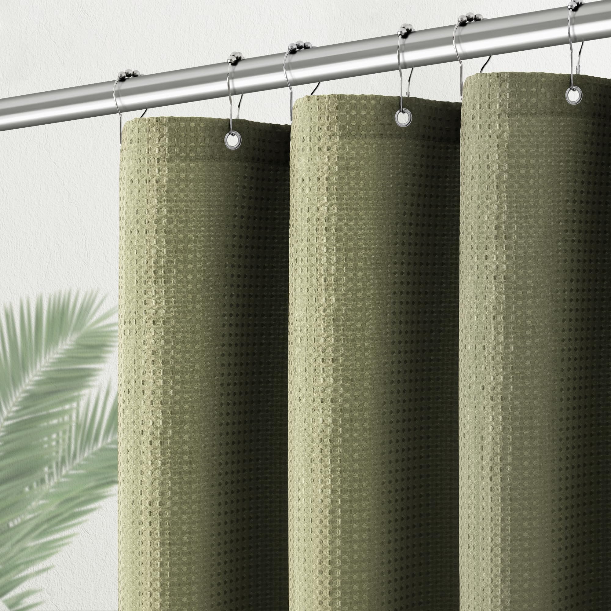 Pangsinne Khaki Stall Shower Curtain Waffle Weave Fabric, Luxury Waterproof Shower Curtains, 256Gsm Heavy Duty Camper Shower Cur