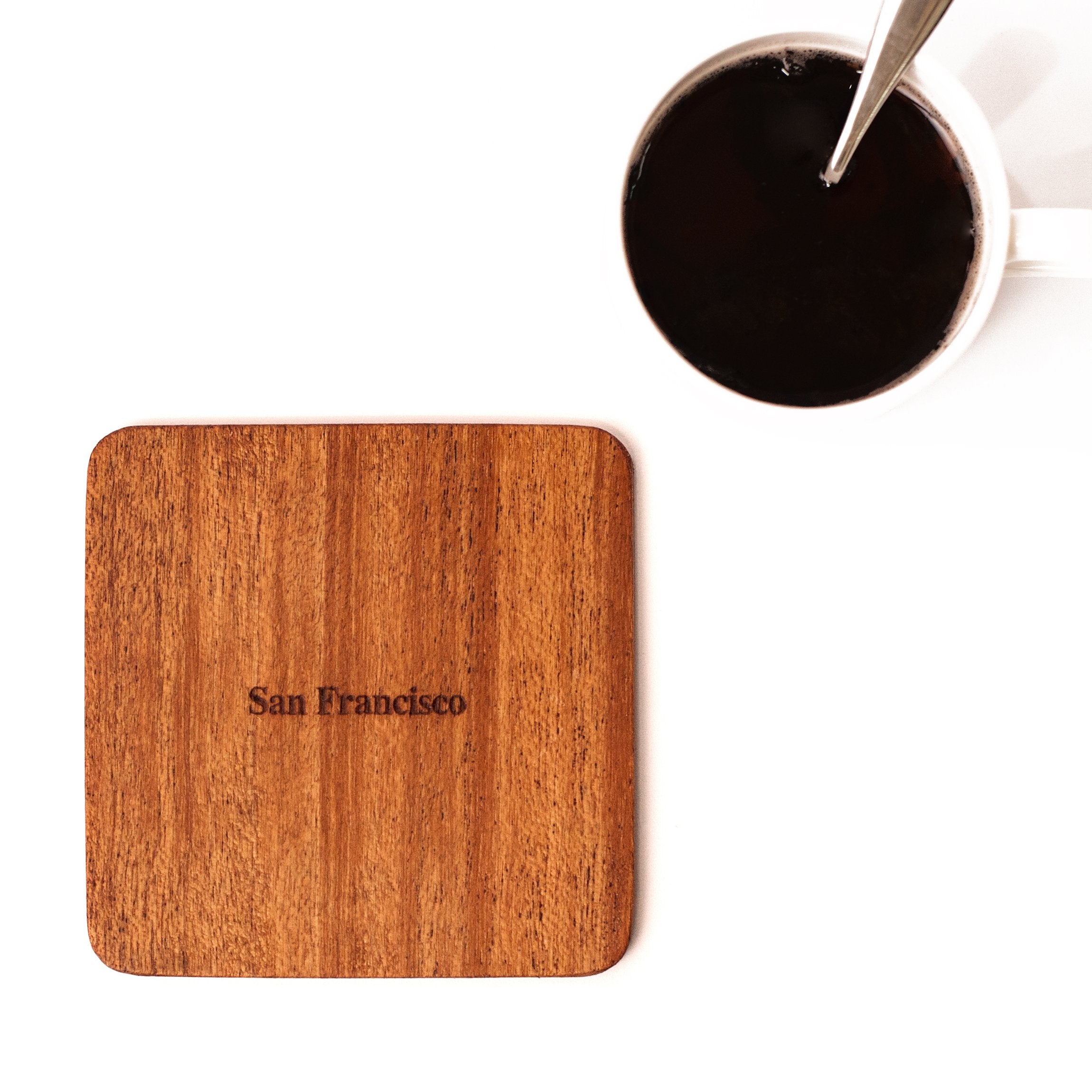 San Francisco Map Coaster By O3 Design Studio, 1 Piece, Sapele Wooden Coaster With City Map, Handmade, Multiple City Optional