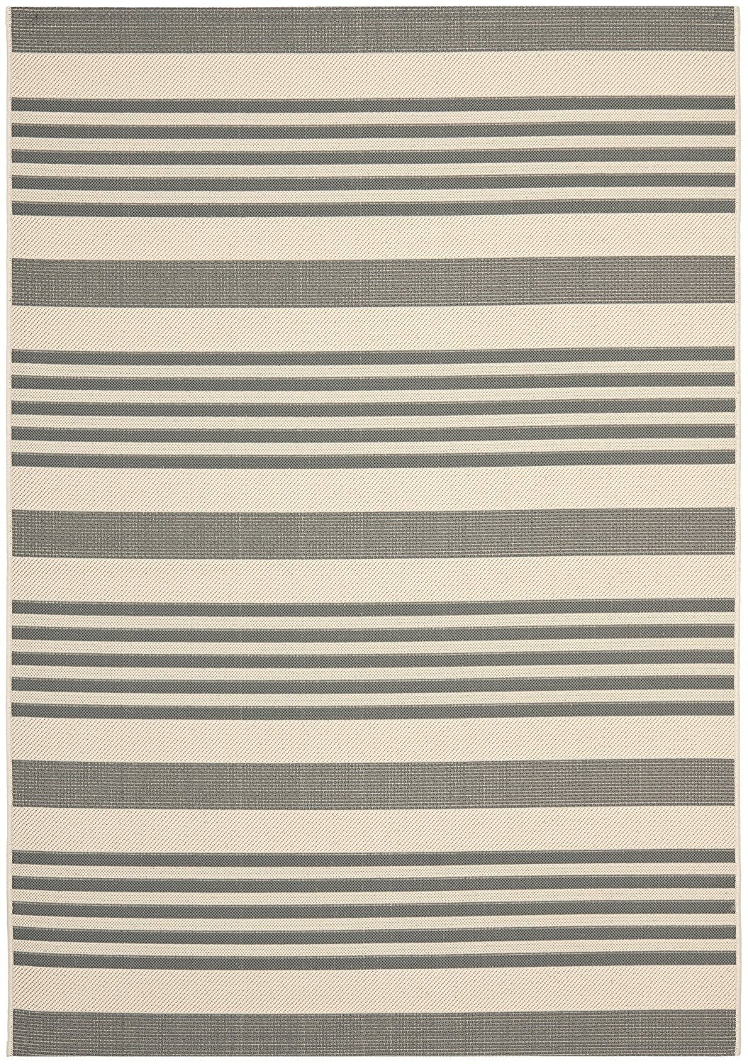 SAFAVIEH Courtyard Collection Area Rug - 53 x 77, Grey & Bone, Stripe Design, Non-Shedding & Easy Care, Indoor/Outdoor & Was