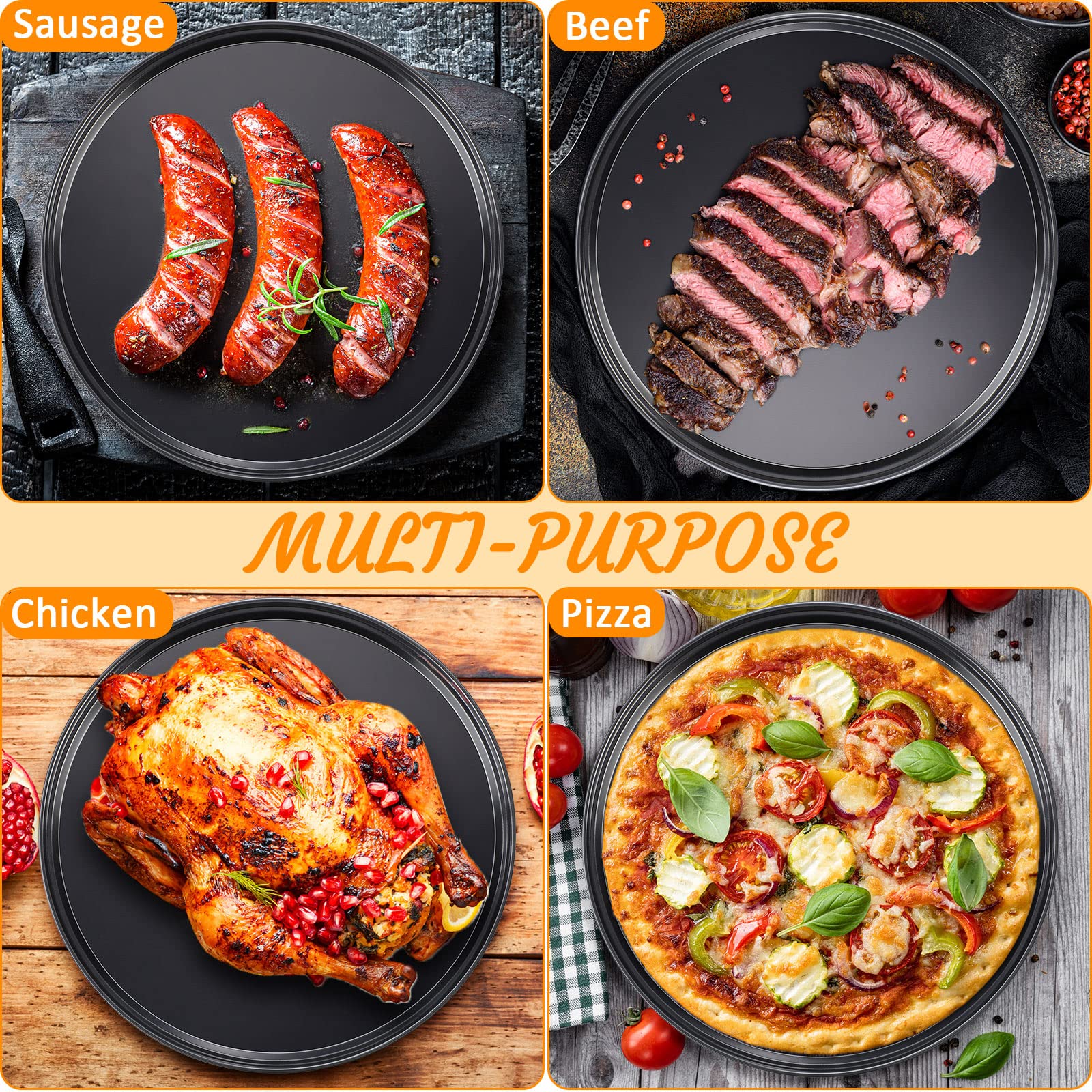 Meanplan 8 Pcs Non Stick Bakeware Pizza Pan Round Pizza Pan For Oven Carbon Steel Oven Pizza Tray Pie Pans Baking Pan For Home R