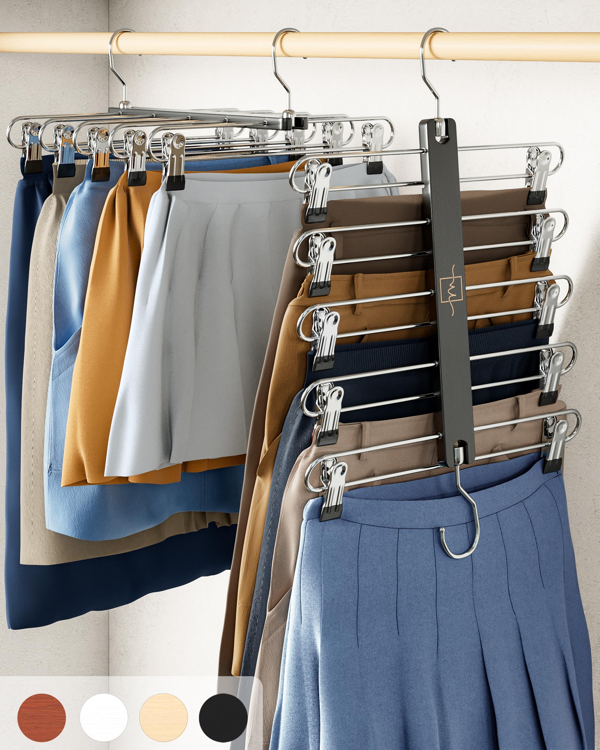 Moralve Skirt Hangers Space Saving - European Beechwood Shorts Hangers & Skirt Hangers - Women Space Saving Skirt Hangers With C